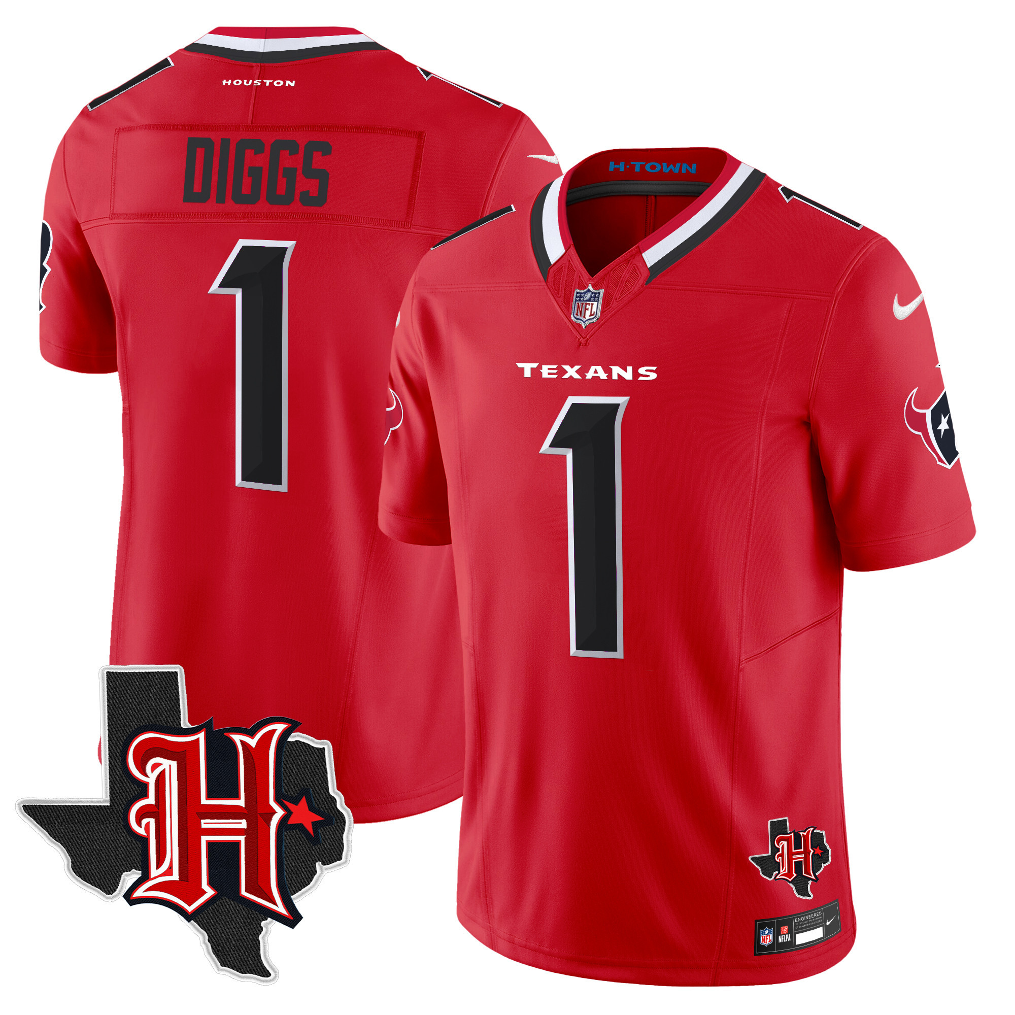 Stefon Diggs Men's Houston Texans 2024 Texas Patch Vapor Limited Red Jersey V5 - All Stitched