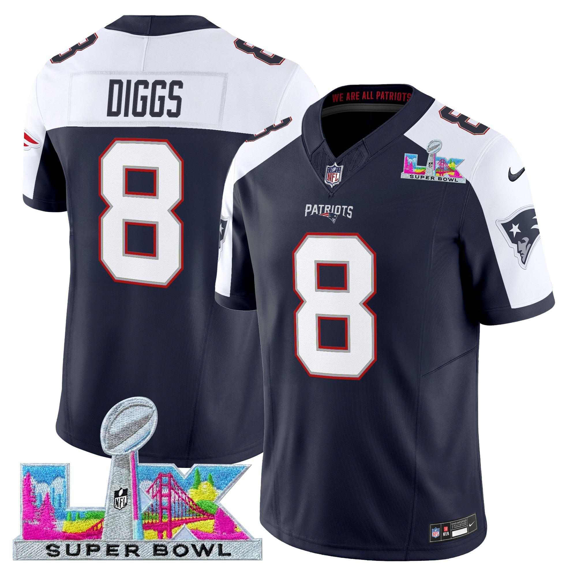 Stefon Diggs Men's New England Patriots Super Bowl LX Vapor Limited Navy Alternate Jersey - All Stitched