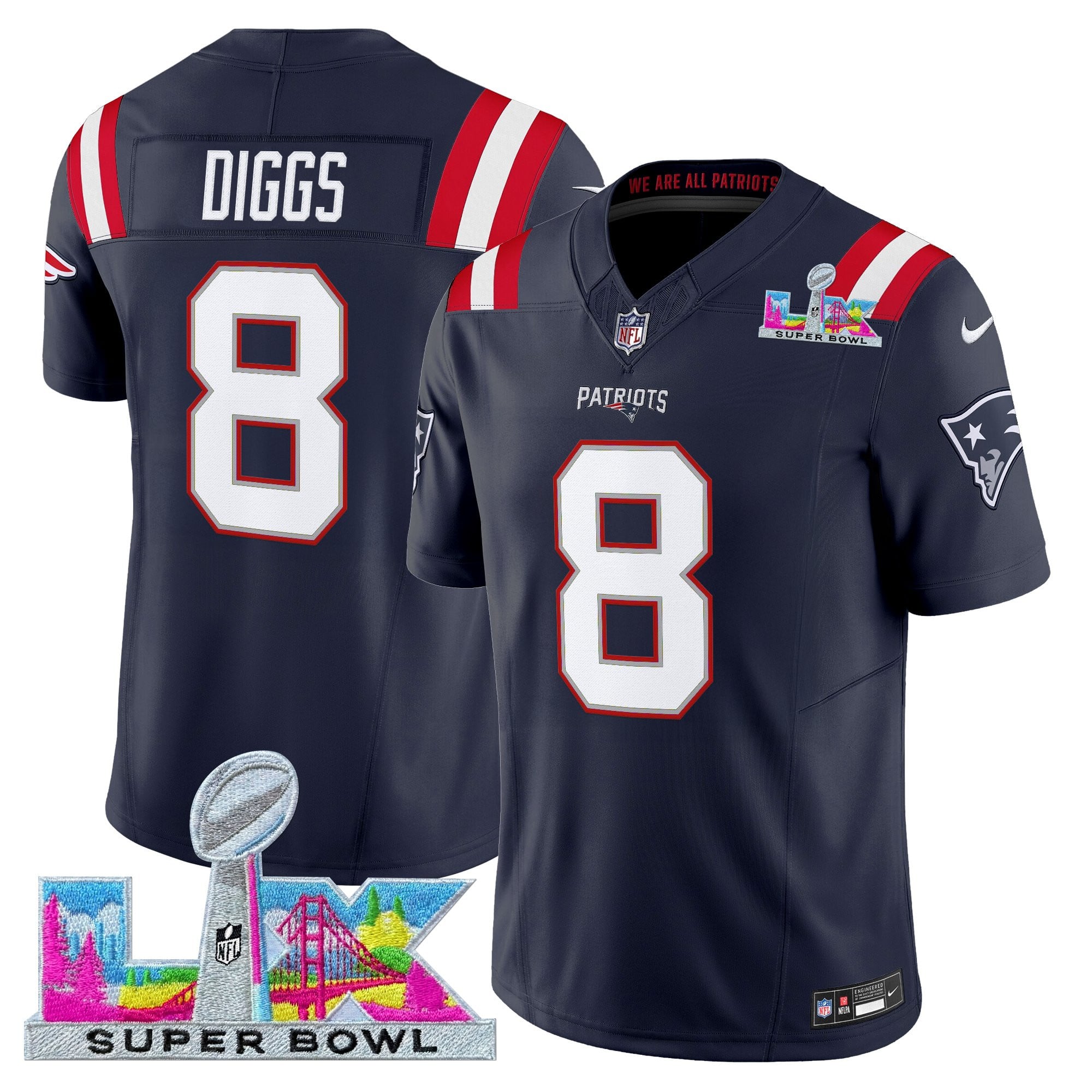 Stefon Diggs Men's New England Patriots Super Bowl LX Vapor Limited Navy Jersey - All Stitched