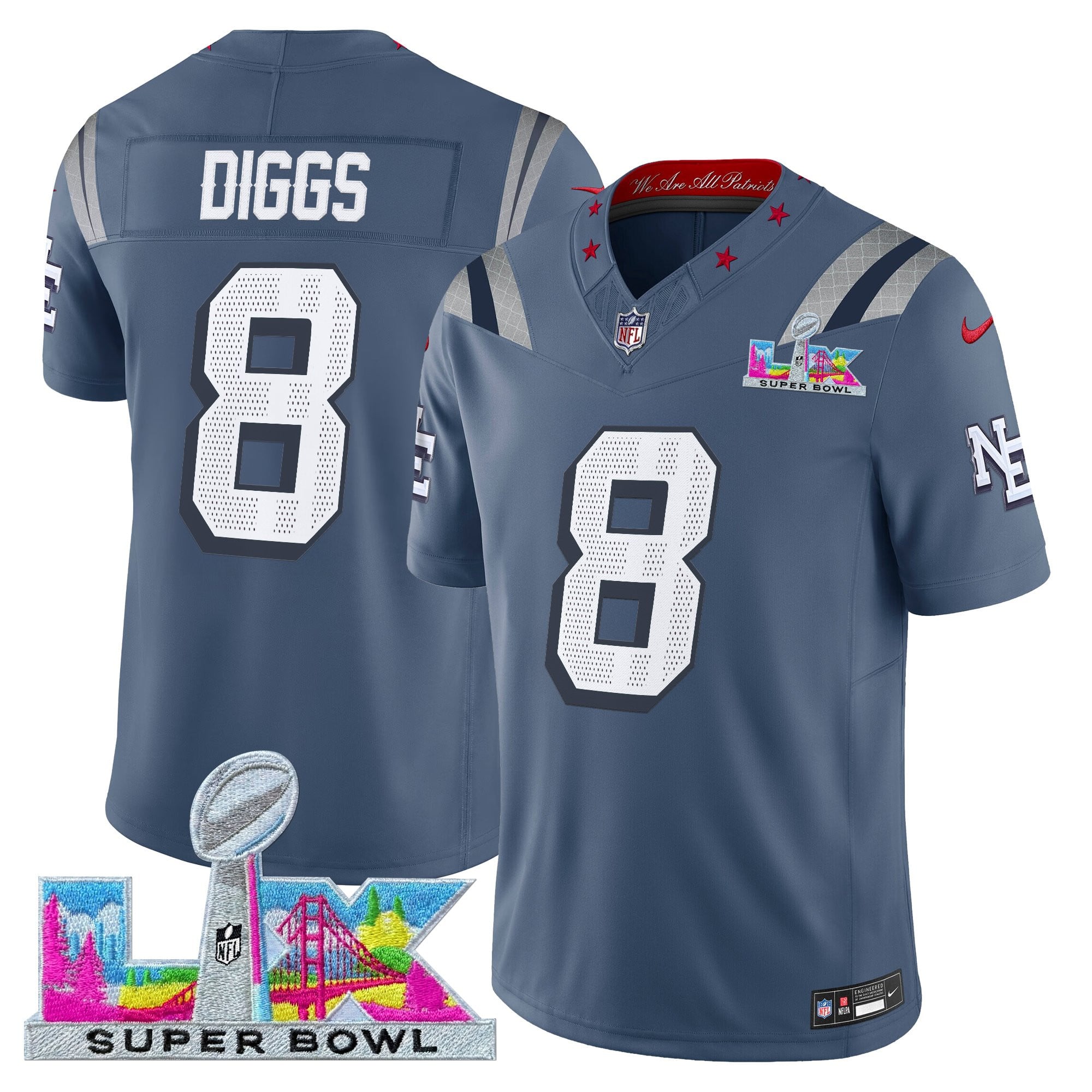 Stefon Diggs Men's New England Patriots Super Bowl LX Vapor Limited Storm Blue Jersey - All Stitched