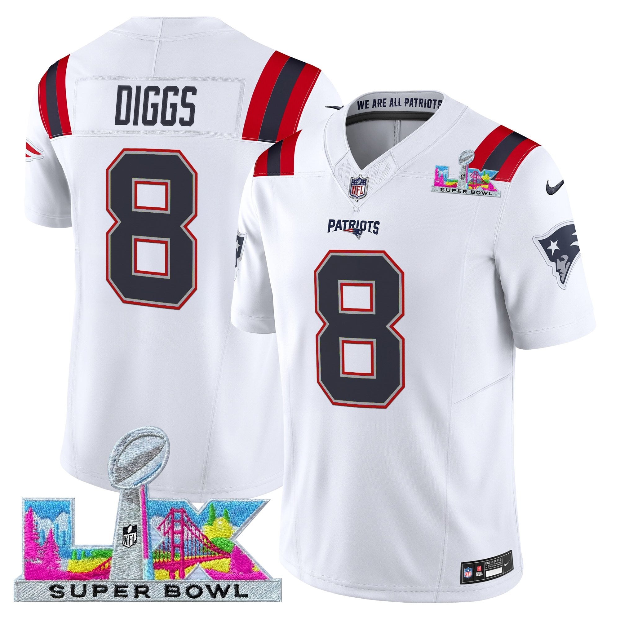 Stefon Diggs Men's New England Patriots Super Bowl LX Vapor Limited White Jersey - All Stitched