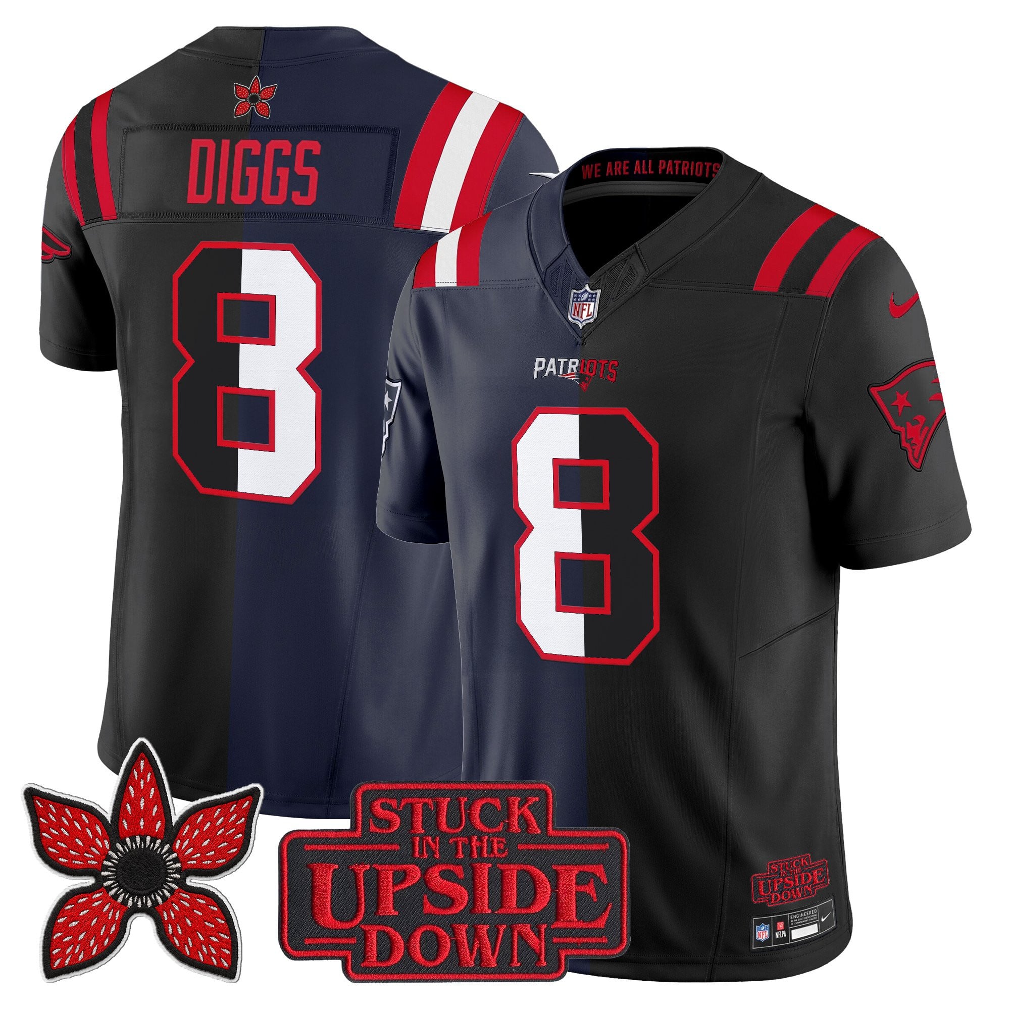 Stefon Diggs Men's New England Patriots 'Upside Down Edition Vapor Limited Navy-Black Jersey - All Stitched