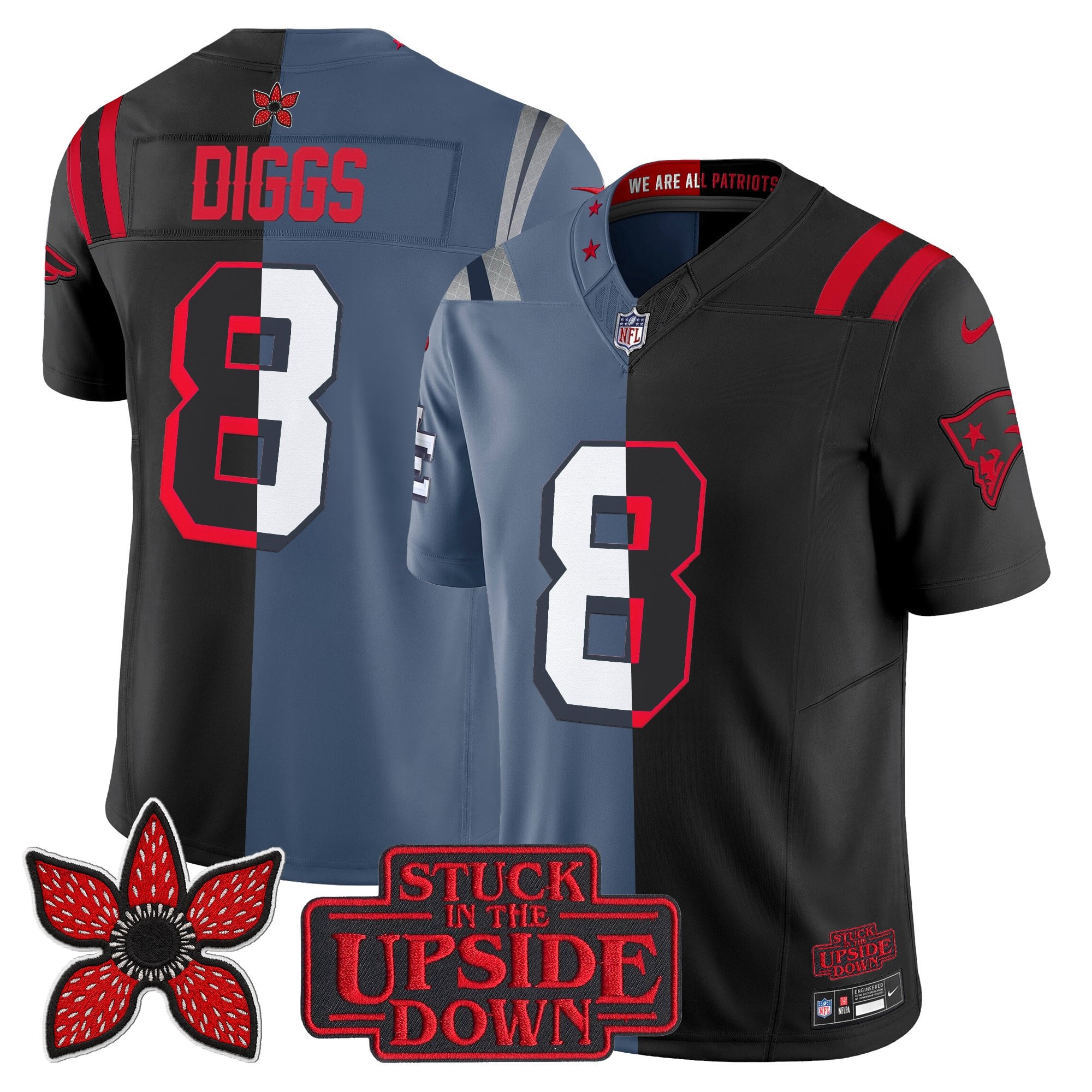 Stefon Diggs Men's New England Patriots 'Upside Down Edition Vapor Limited Storm Blue-Black Jersey - All Stitched
