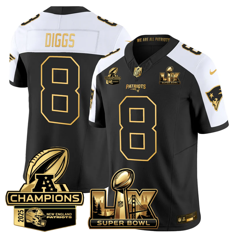 Stefon Diggs New England Patriots Super Bowl LX - AFC Champions Patch Gold Vapor Limited Alternate Jersey - All Stitched