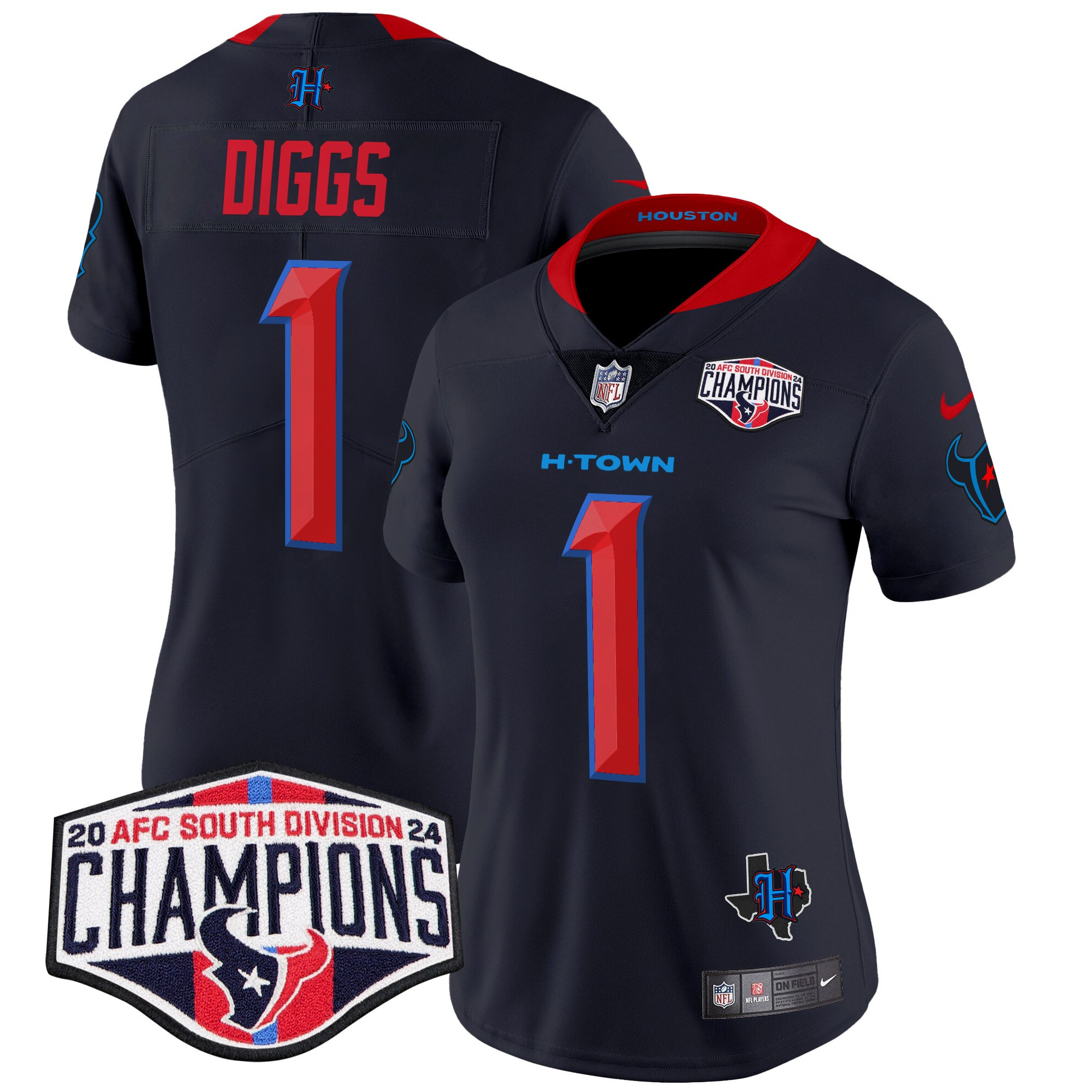 Stefon Diggs Women's Houston Texans 2024 AFC South Division Champions Patch Vapor Limited Navy Limited Jersey - All Stitched