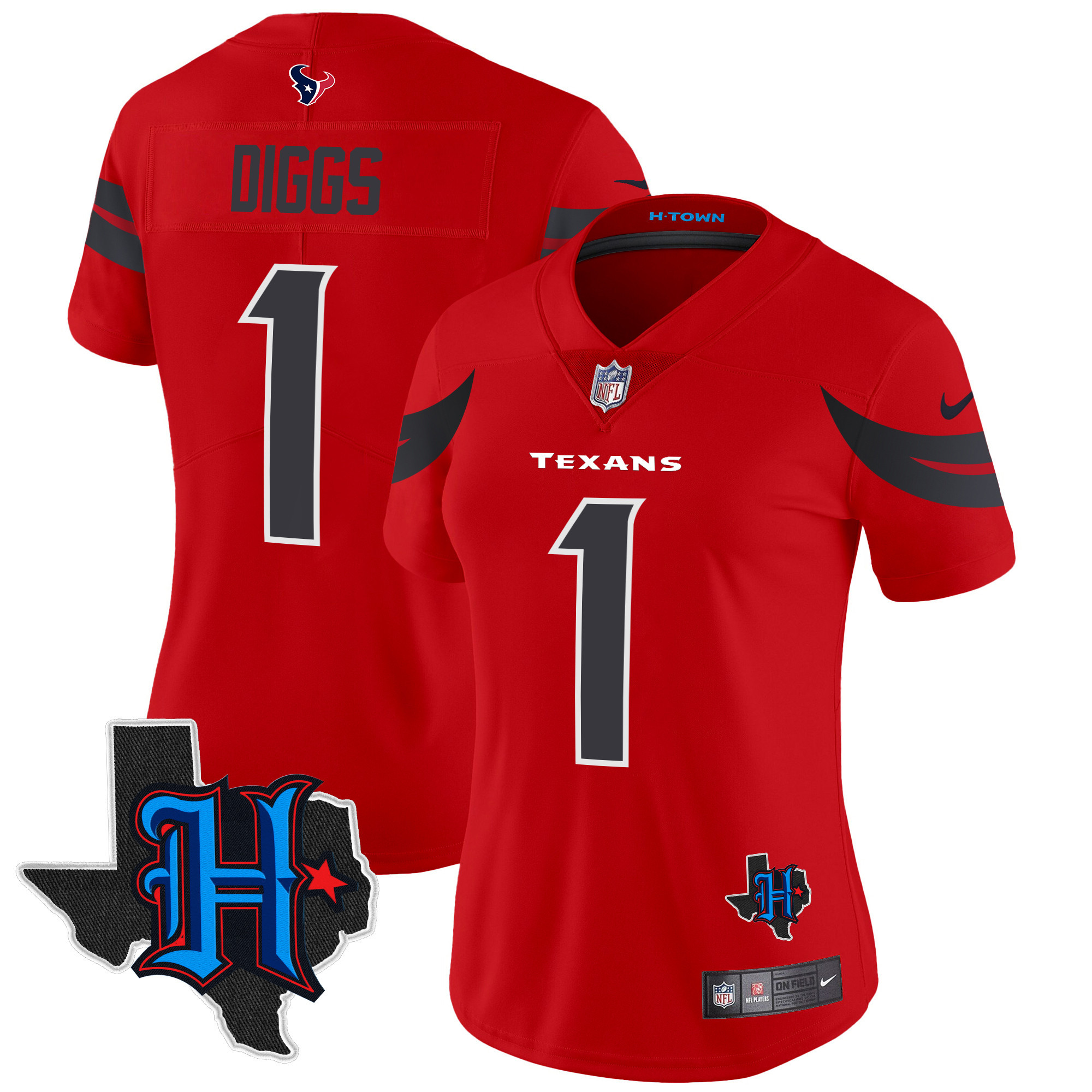 Stefon Diggs Women's Houston Texans 2024 Texas Patch Vapor Limited Red Jersey V2 - All Stitched