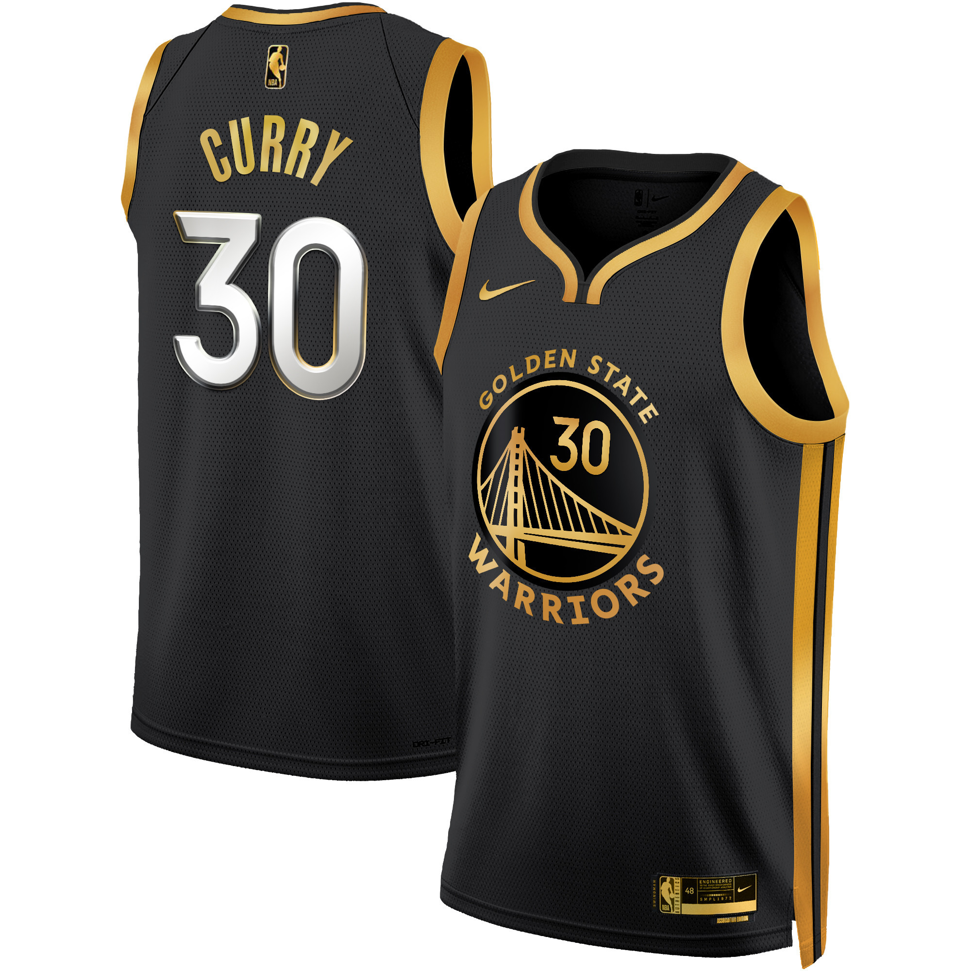 Stephen Curry Men's Golden State Warriors 2025 Swingman Black Gold Jersey - All Stitched