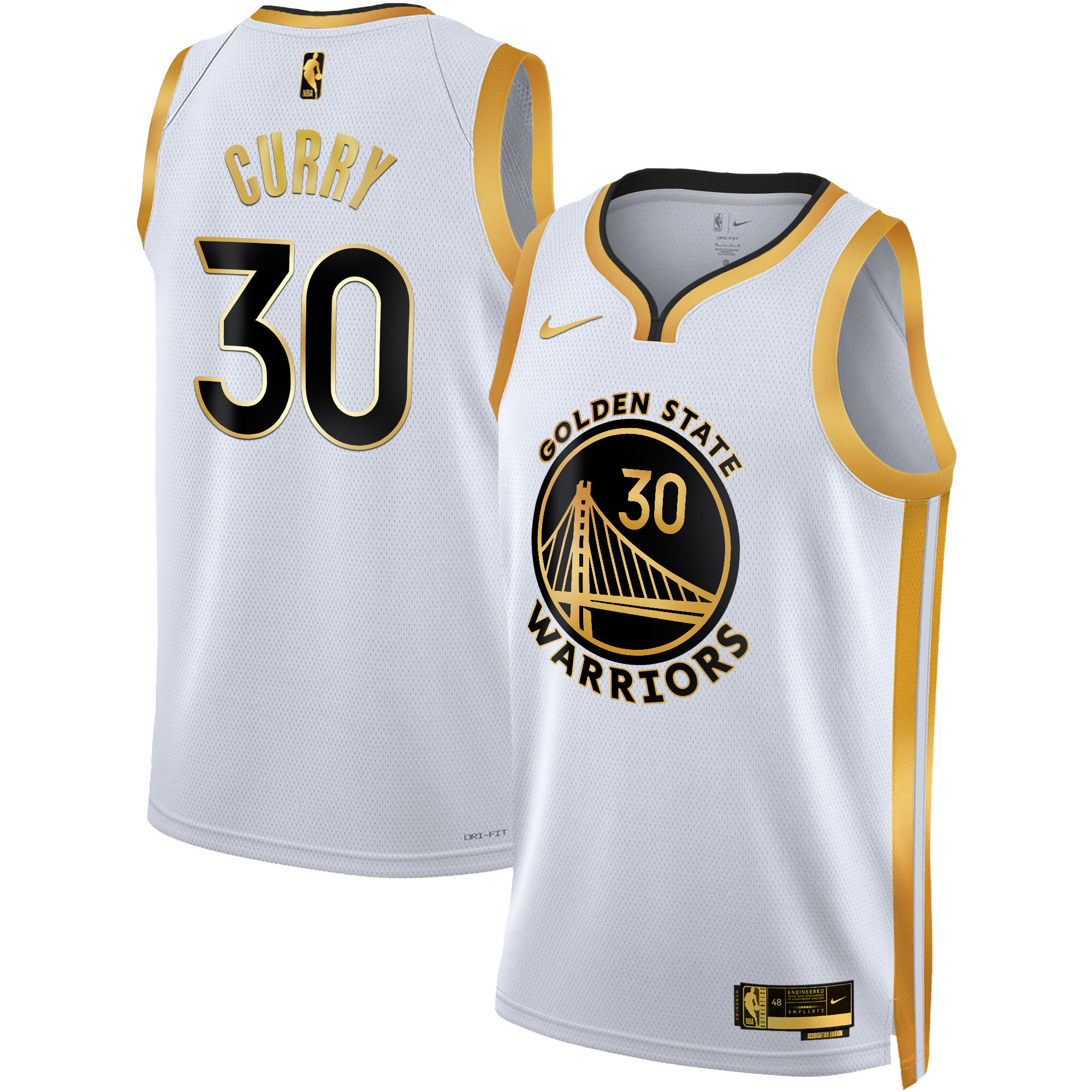 Stephen Curry Men's Golden State Warriors 2025 Swingman White Gold Jersey - All Stitched
