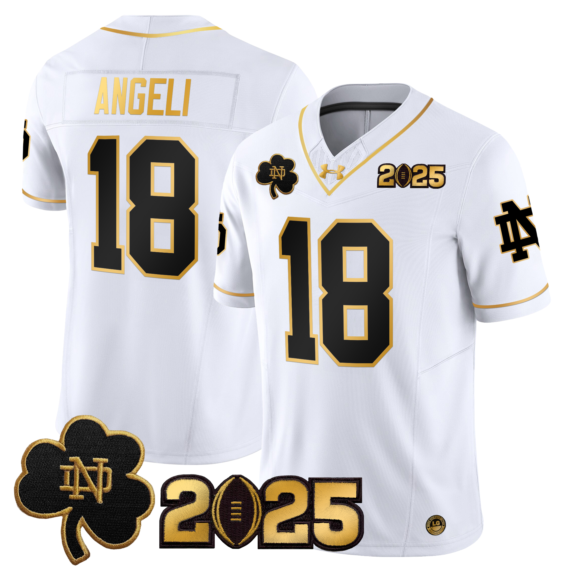 Steve Angeli Men's Notre Dame Fighting Irish 2025 CFP Final Patch Gold Vapor Limited White Gold Jersey - All Stitched