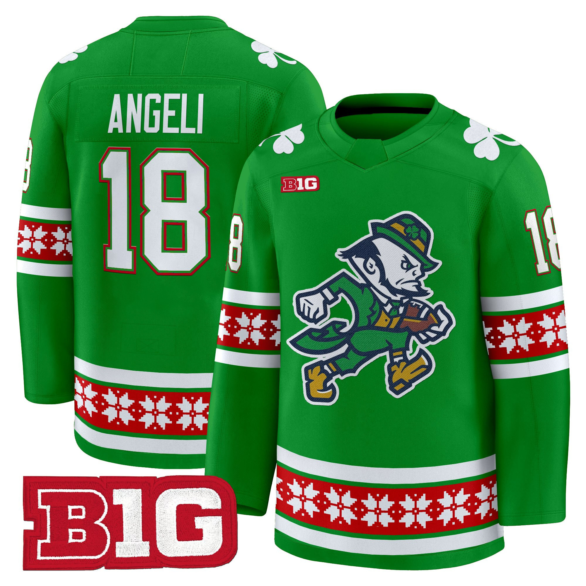 Steve Angeli Men's Notre Dame Fighting Irish Football 2025 Christmas Edition Premium Green Jersey - Hockey Style - Stitched