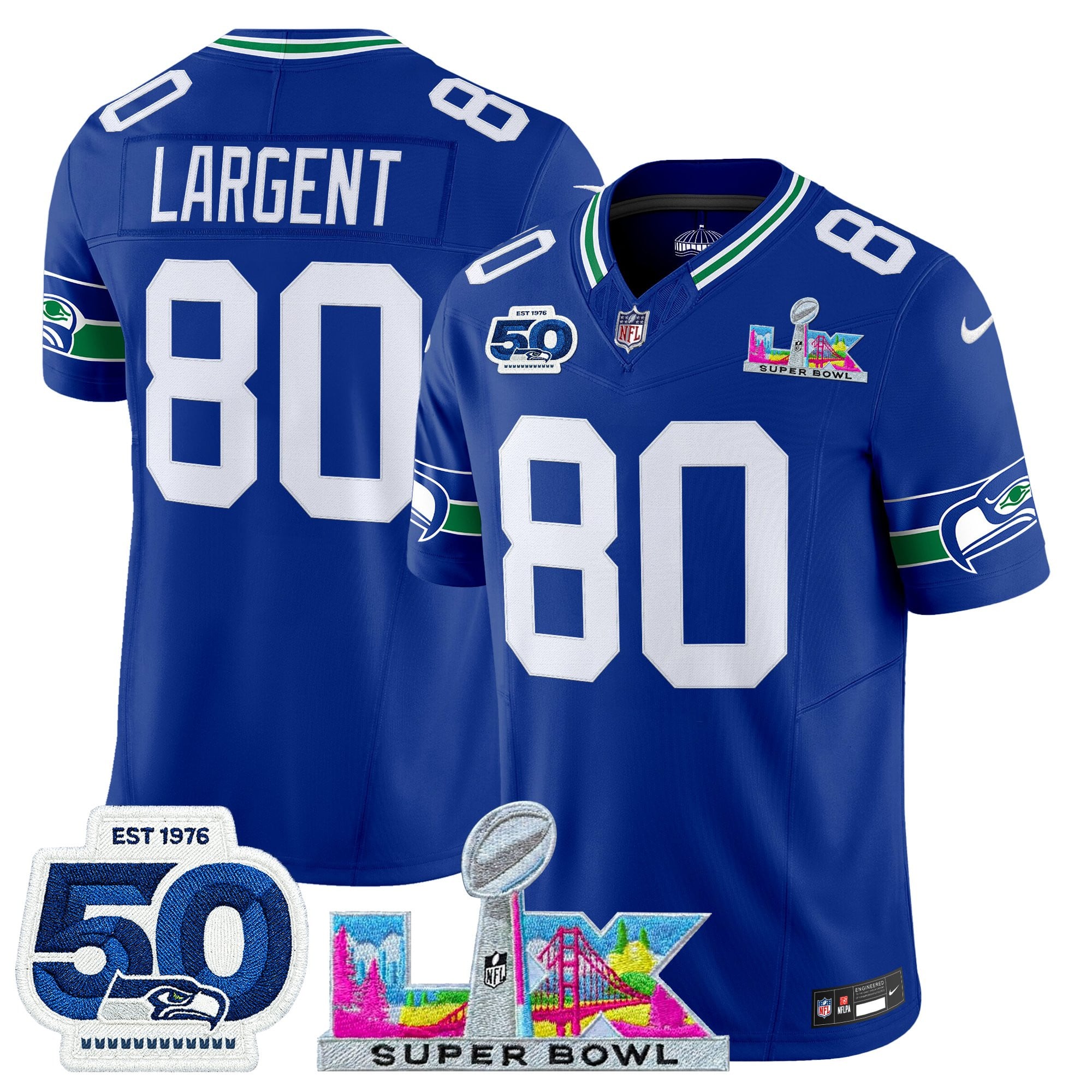 Steve Largent Men's Seattle Seahawks “Super Bowl LX & 50th Patch” Vapor Limited Royal Jersey - All Stitched