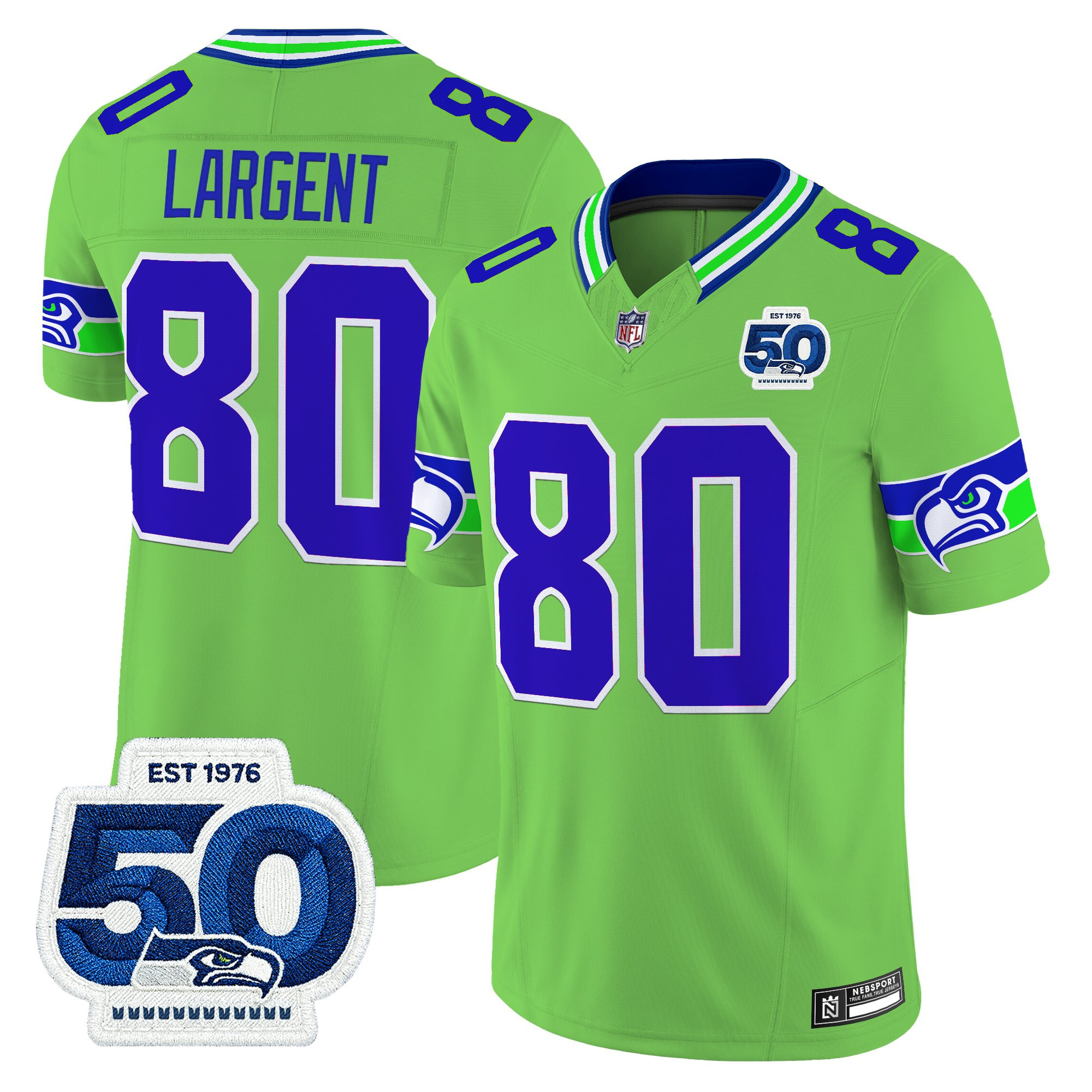 Steve Largent Men's Seattle Seahawks 50th Anniversary Patch Vapor Limited Green Jersey - All Stitched