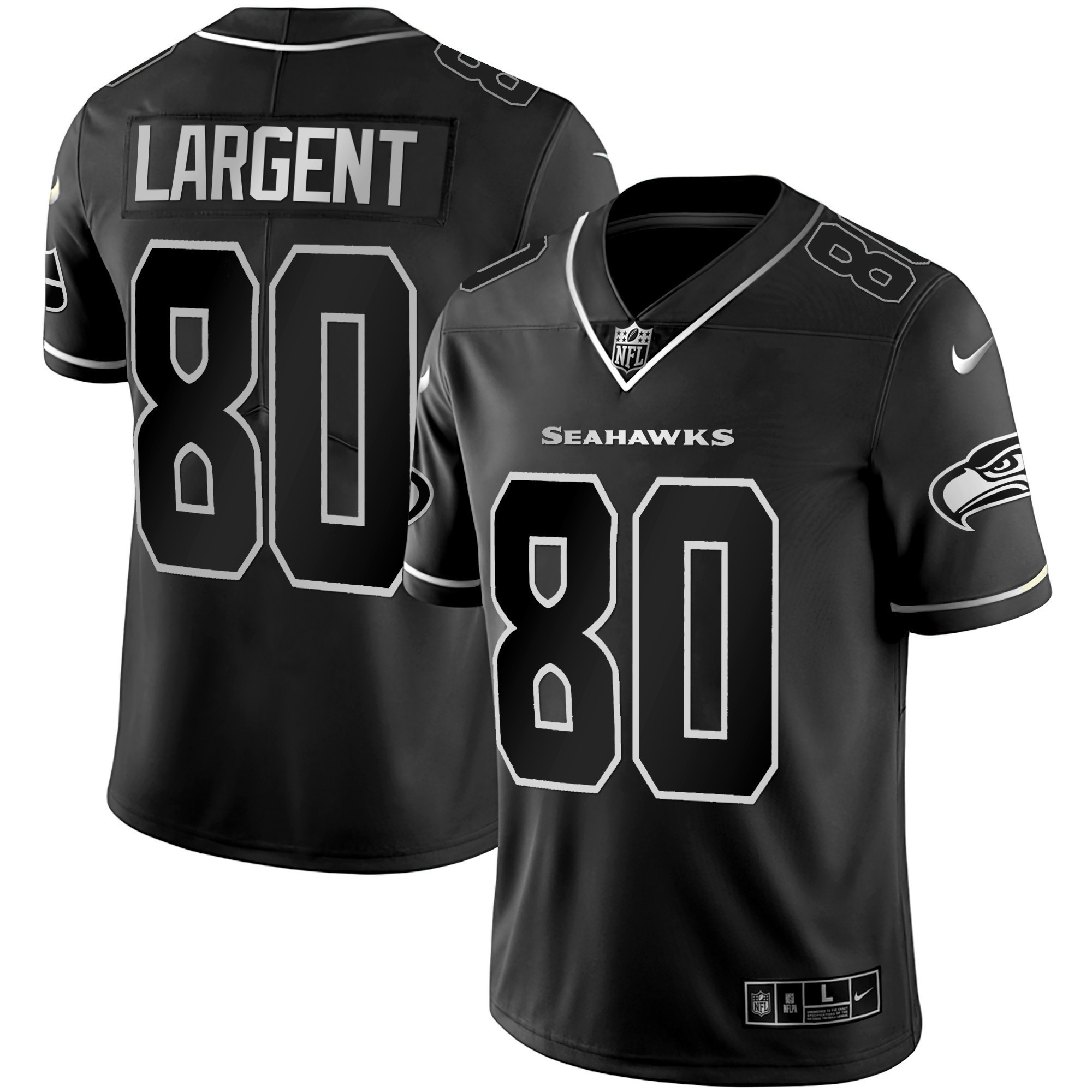 Steve Largent Men's Seattle Seahawks Gold Player Blak Silver Jersey - All Stitched