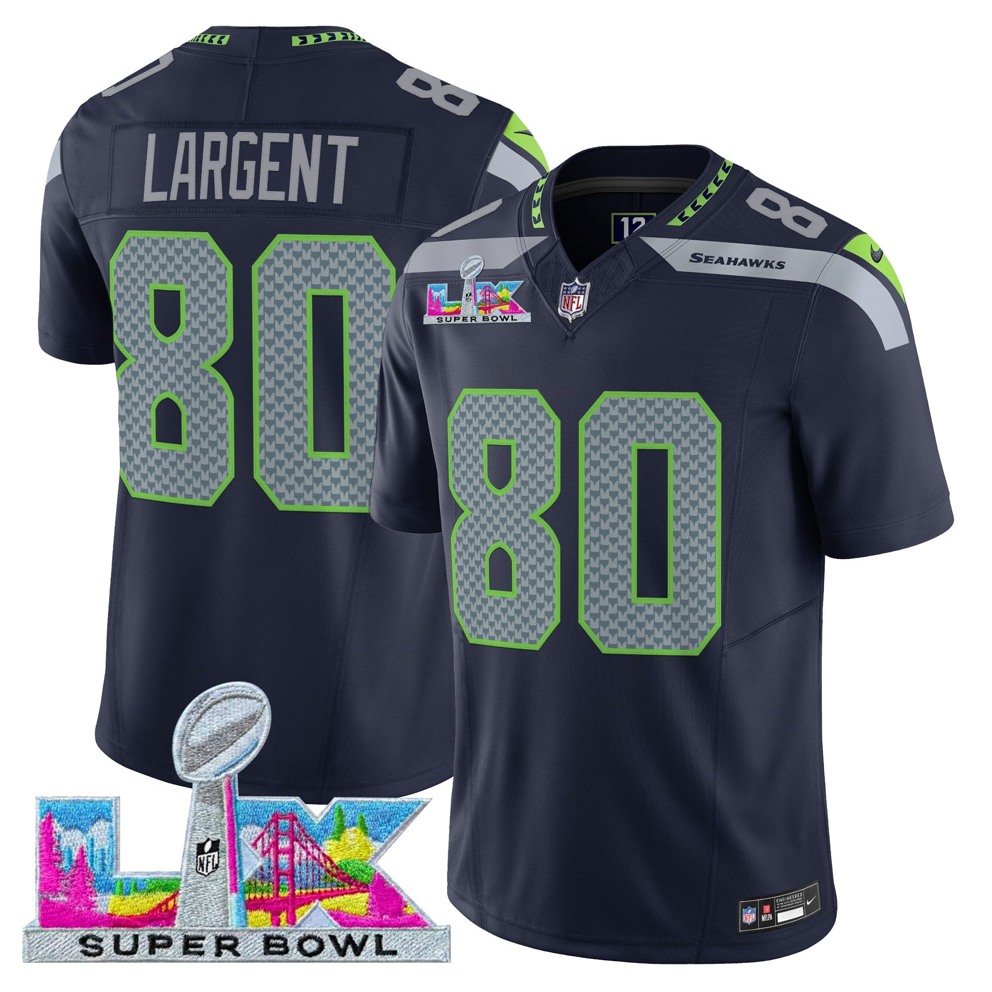 Steve Largent Men's Seattle Seahawks Super Bowl LX Vapor Limited College Navy Jersey - All Stitched