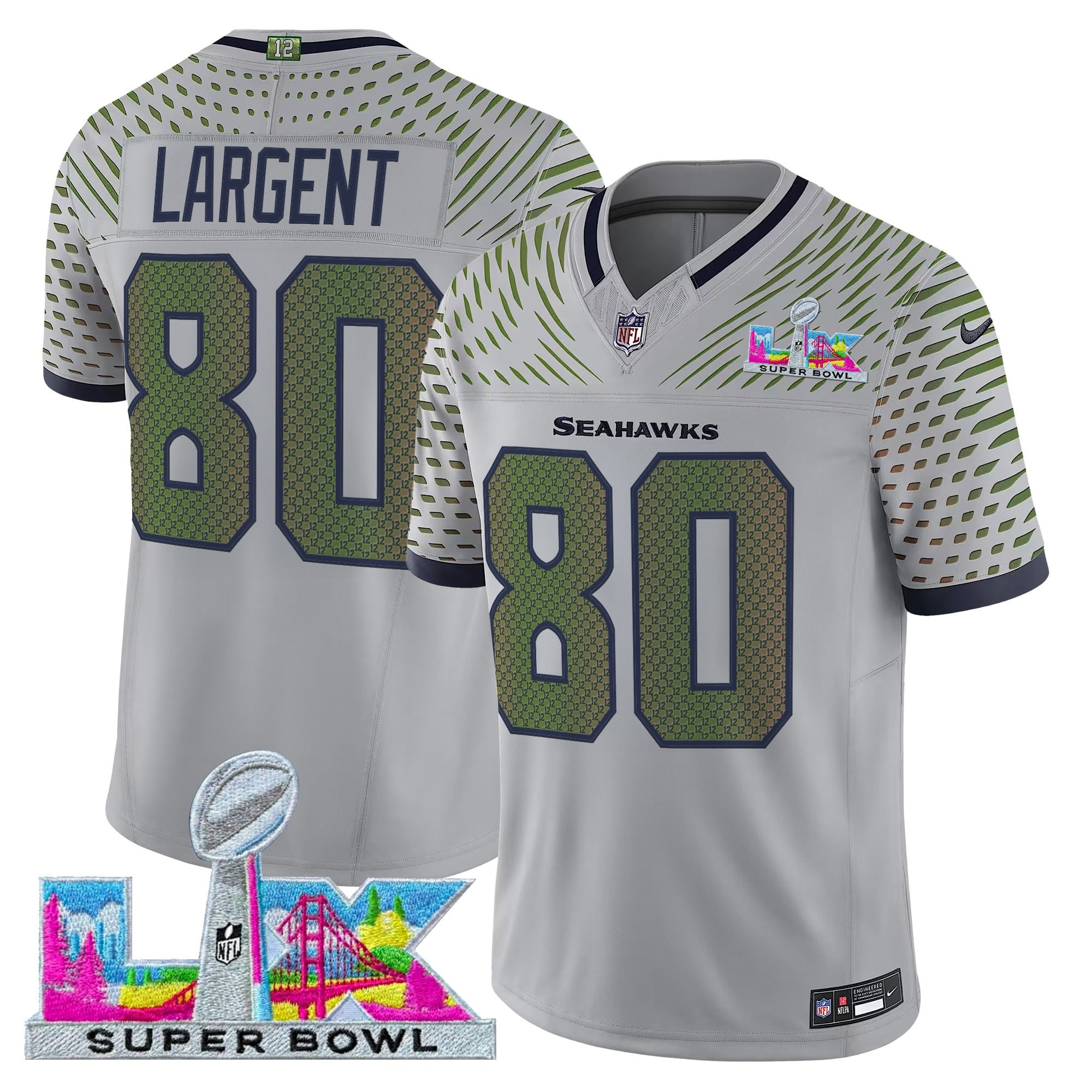 Steve Largent Men's Seattle Seahawks Super Bowl LX Vapor Limited Wolf Gray Jersey - All Stitched