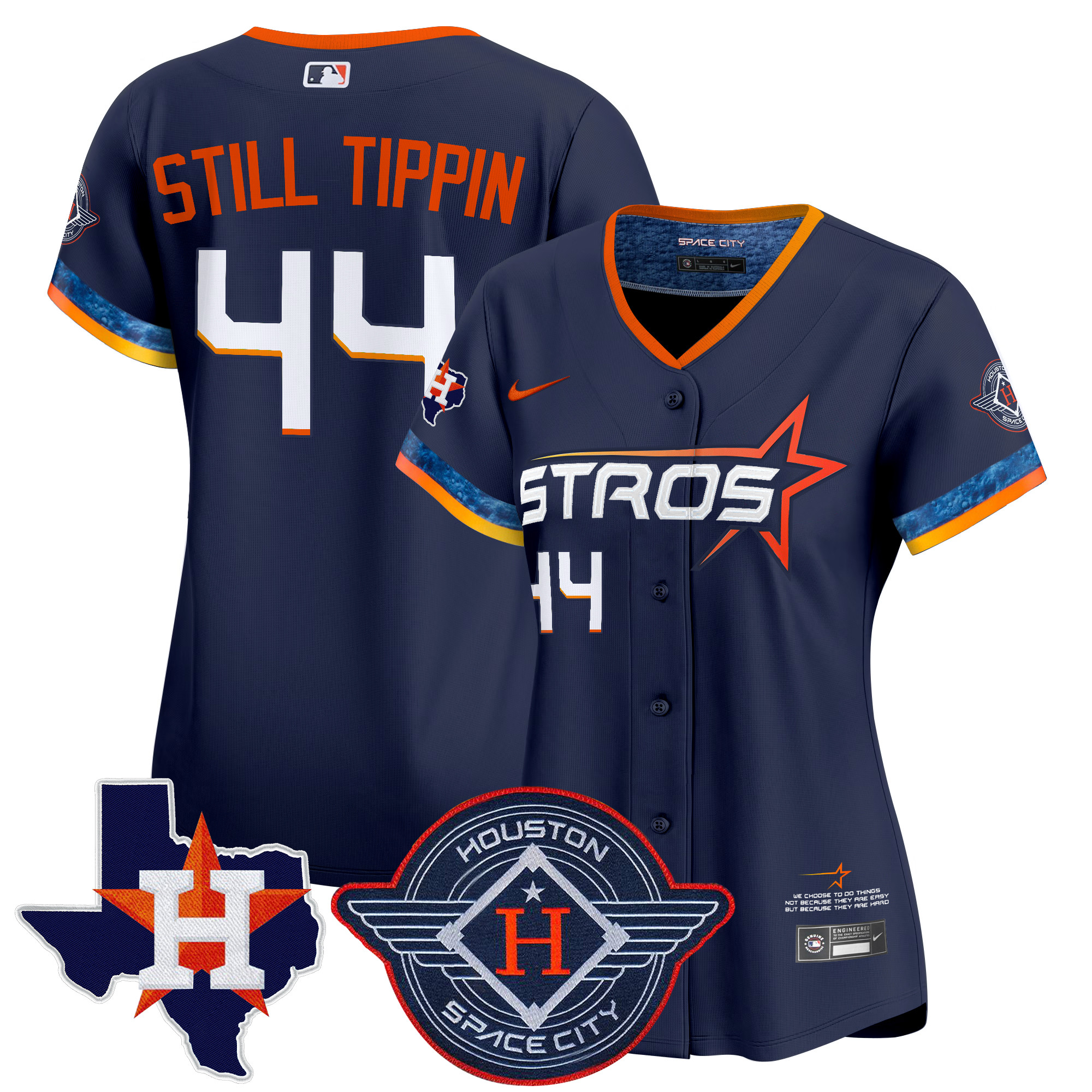 Still Tippin 713 Women's Houston Astros 2025 City Connect Texas Patch Vapor Premier Limited Navy Jersey - All Stitched