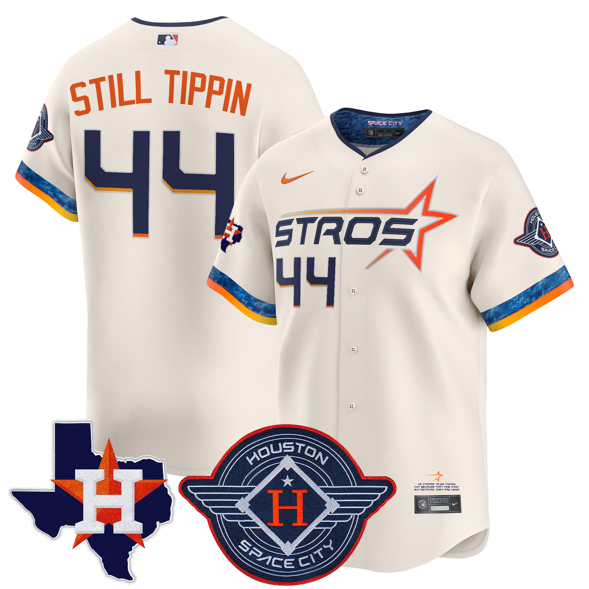 Still Tippin Men's Houston Astros 2025 City Connect Texas Patch Vapor Premier Limited Cream Jersey - All Stitched