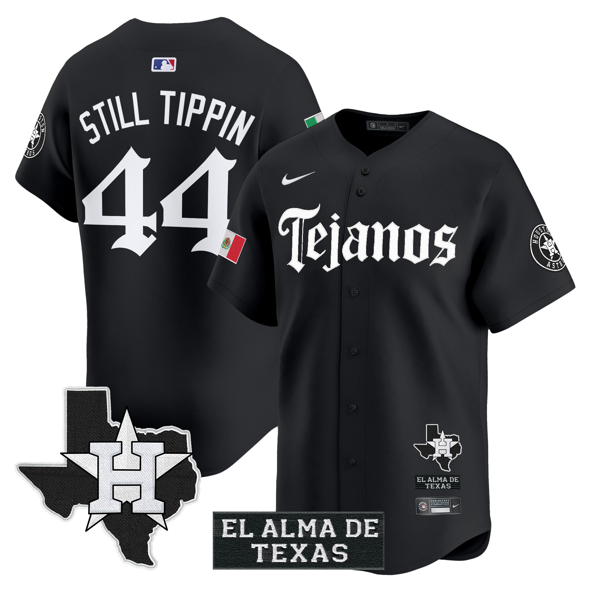 Still Tippin Men's Houston Astros Mexico Tejano Barrio Style Vapor Premier Limited Black Jersey - All Stitched