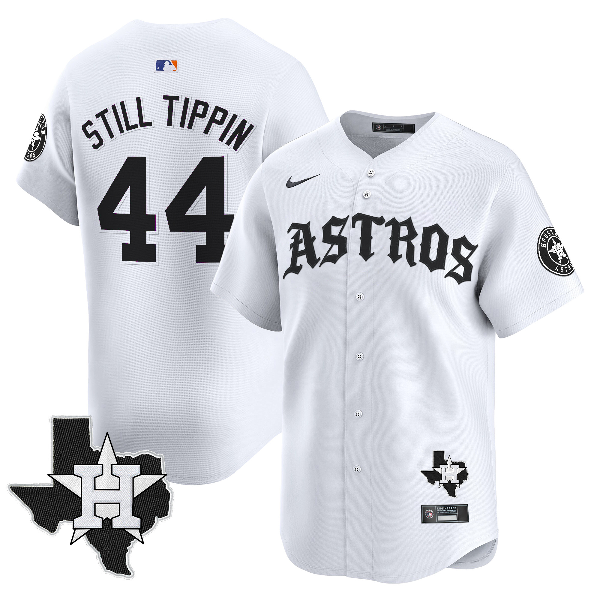 Still Tippin Men's Houston Astros 'Old English Edition Vapor Premier Limited White Jersey - All Stitched