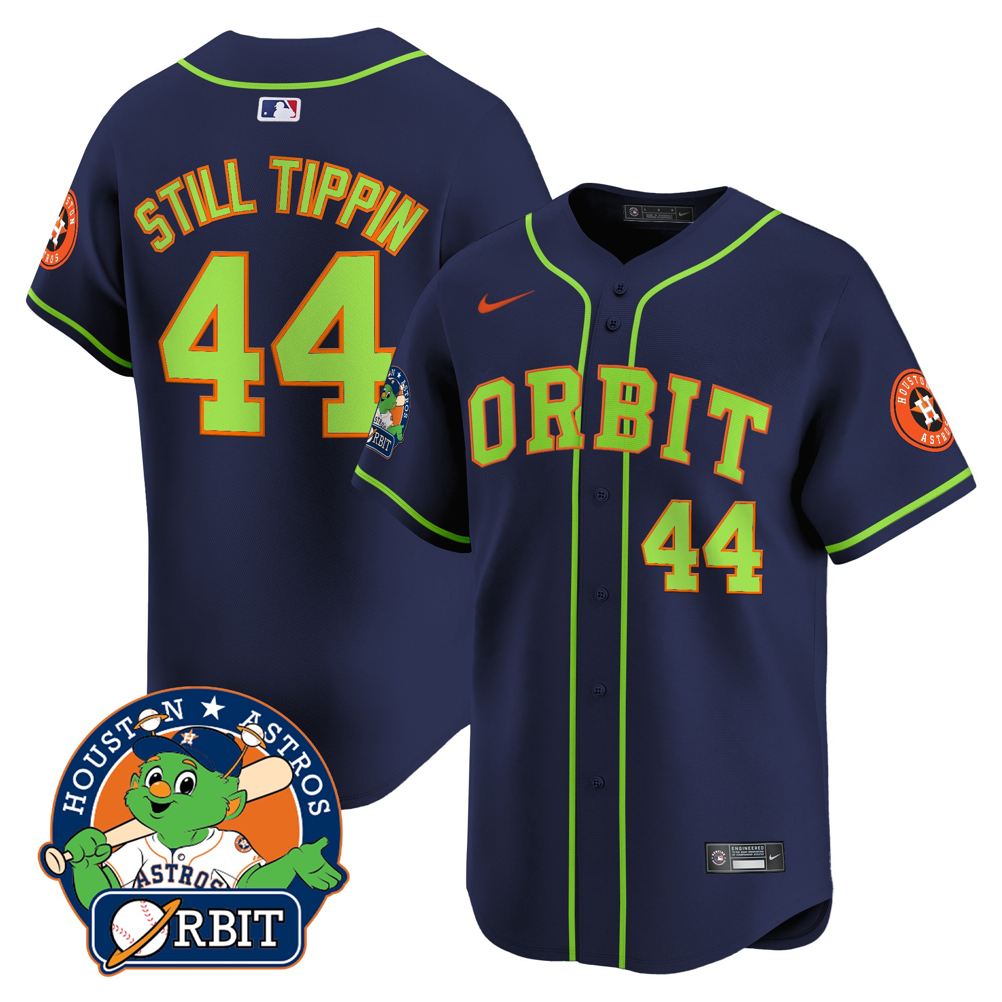 Still Tippin Men's Houston Astros Orbit Patch Vapor Premier Limited Navy Orbit Jersey - All Stitched