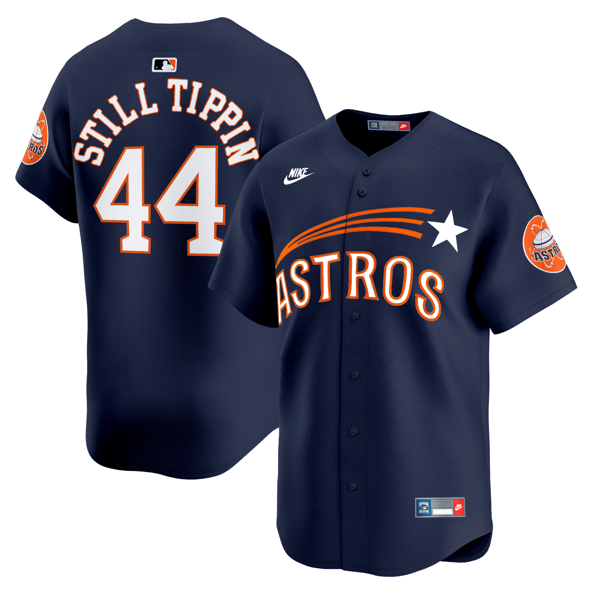 Still Tippin Men's Houston Astros Throwback Cooperstown Vapor Premier Limited Navy Jersey - All Stitched