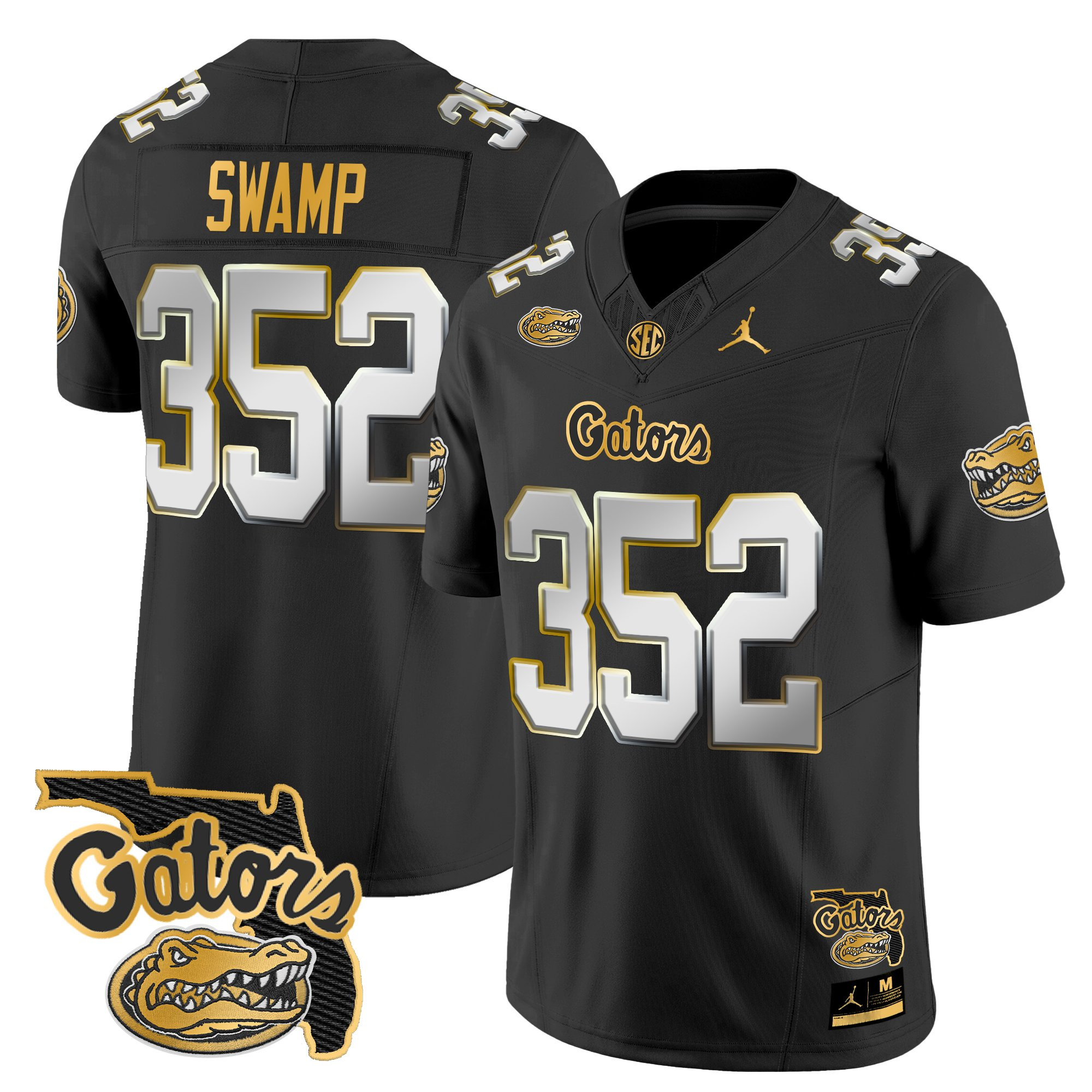 Swamp 352 Men's Florida Gators 2025 Florida Patch Gold Vapor Limited Black Limited Jersey - All Stitched
