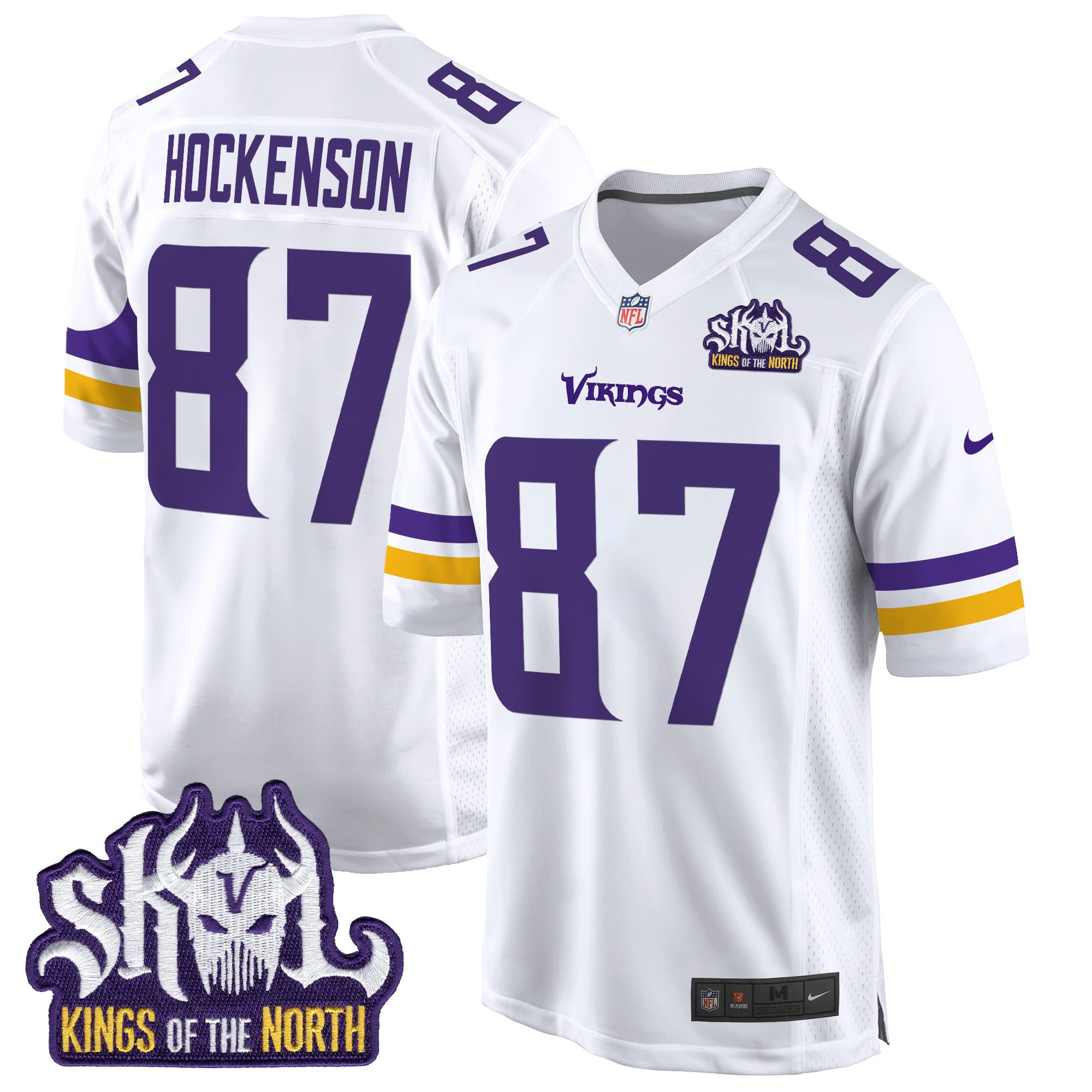 T.J. Hockenson Men's Minnesota Vikings King Of The North Patch Game White Jersey - All Stitched
