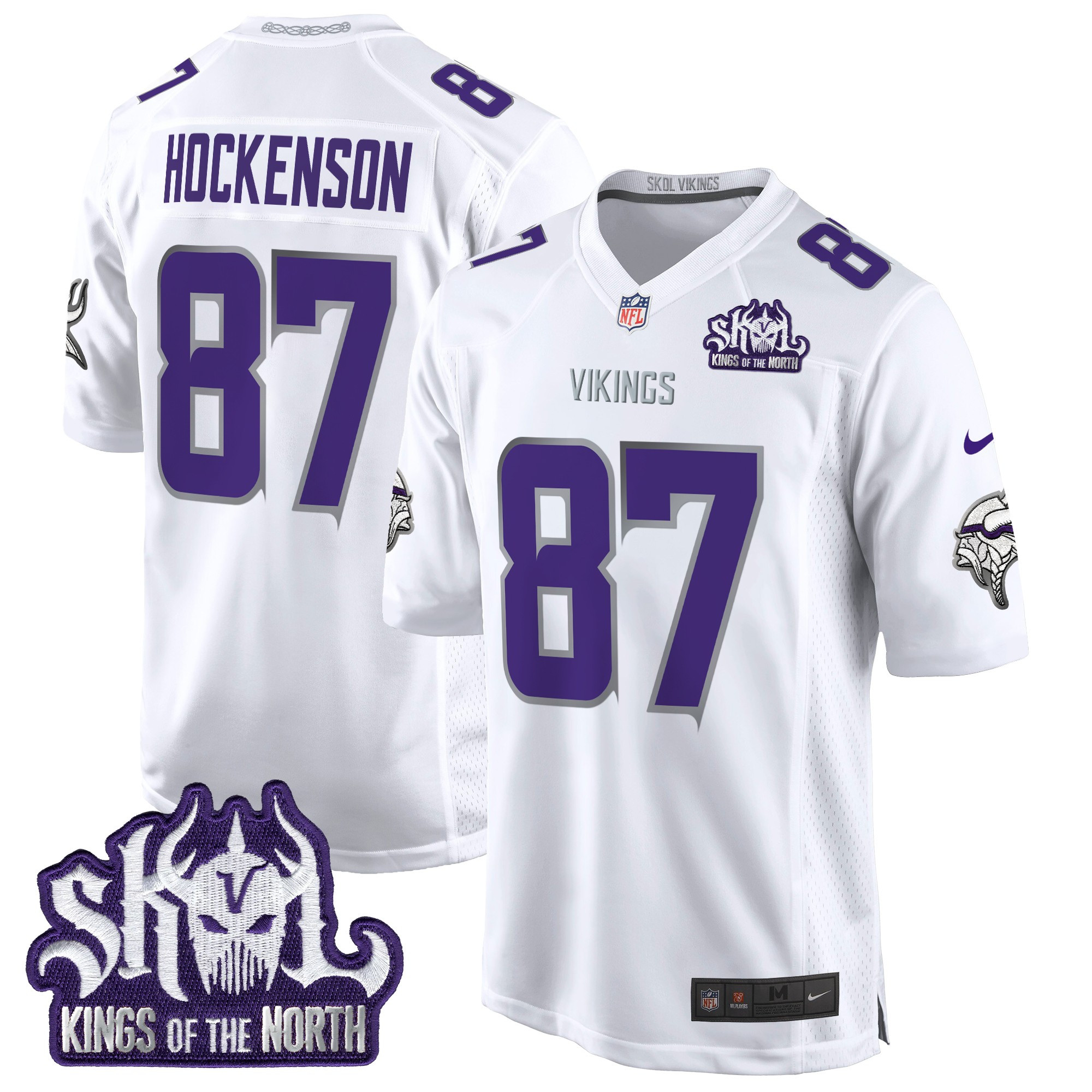 T.J. Hockenson Men's Minnesota Vikings King Of The North Patch Game Winter Warrior Jersey - All Stitched
