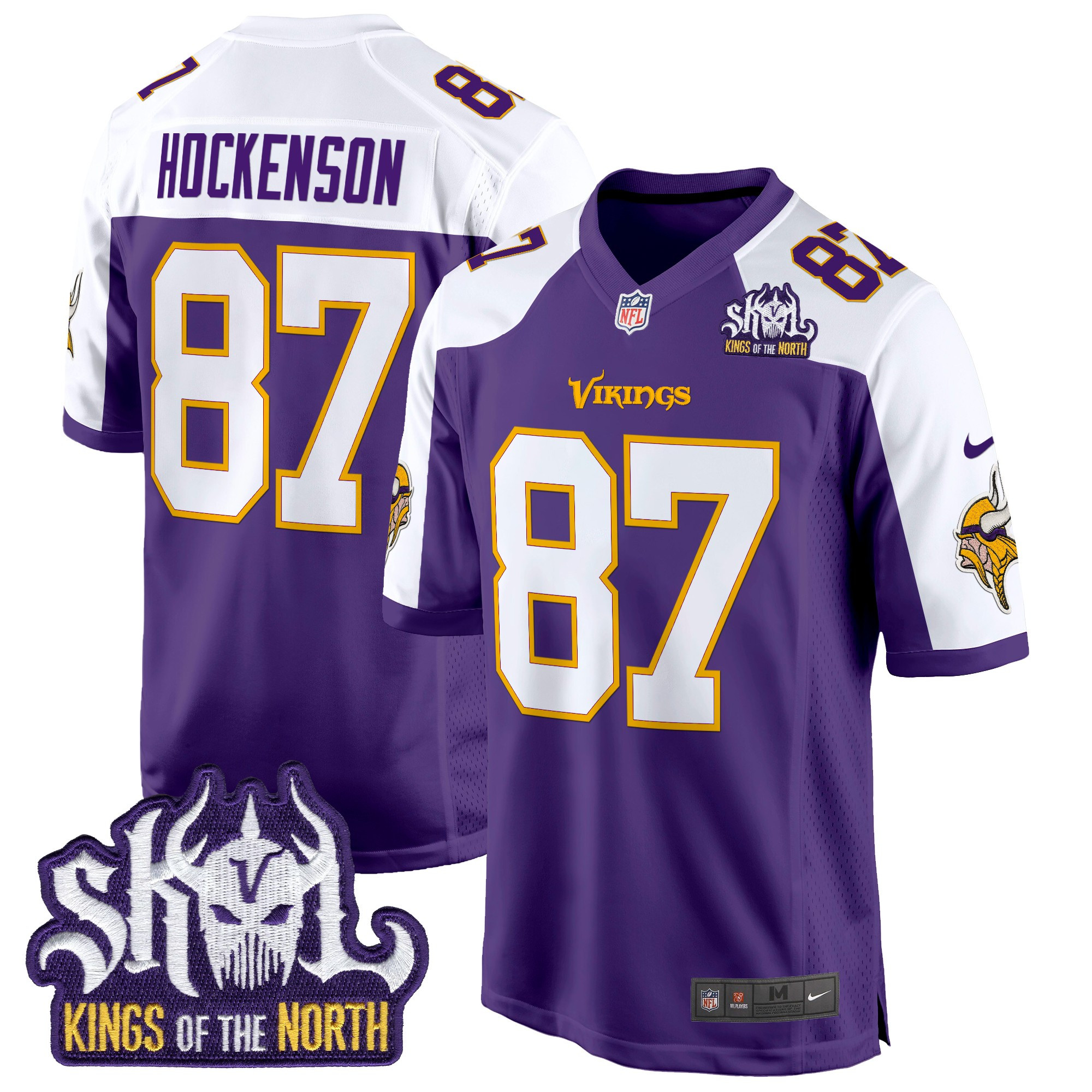 T.J. Hockenson Men's Minnesota Vikings King Of The North Patch Throwback Game Purple Alternate Jersey - All Stitched