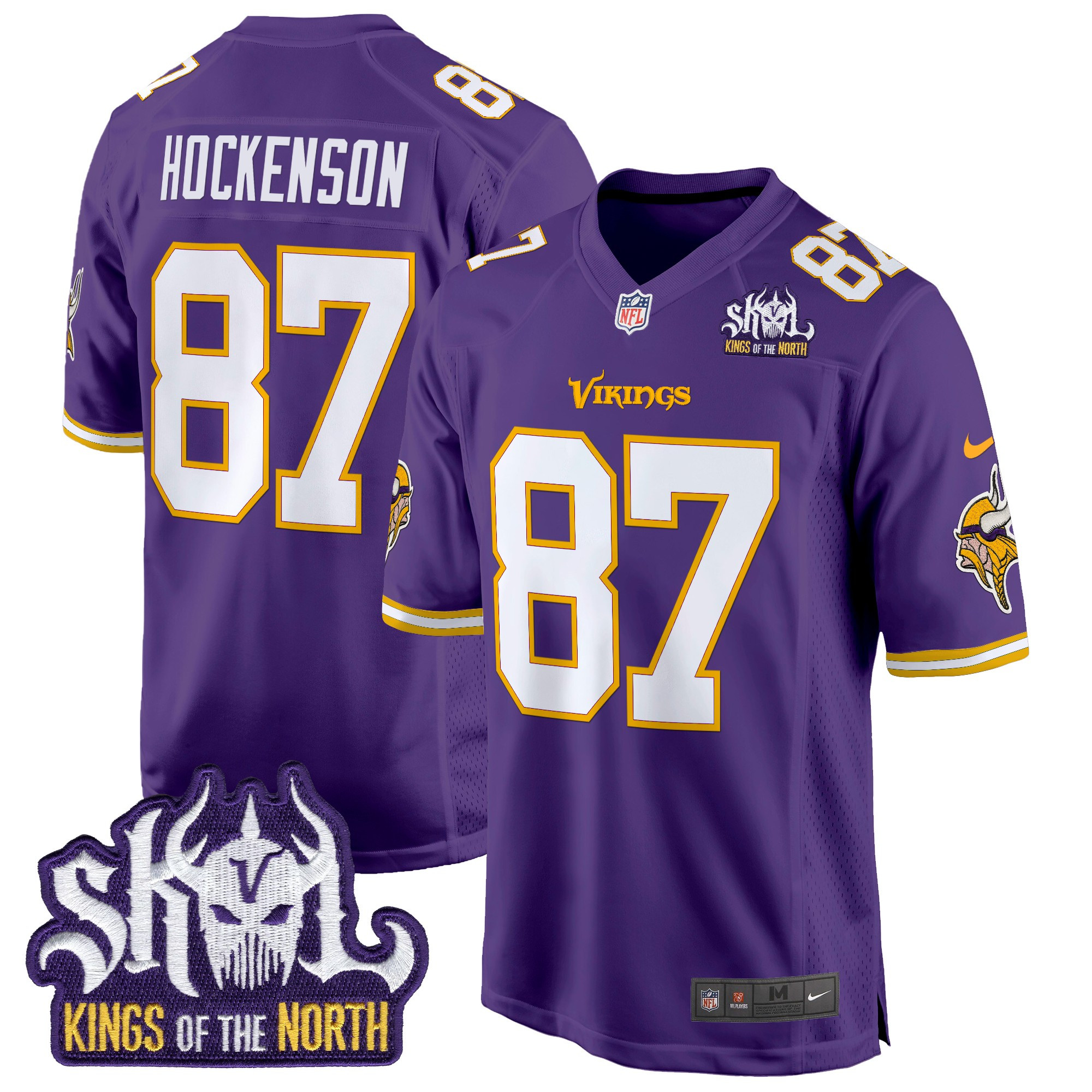 T.J. Hockenson Men's Minnesota Vikings King Of The North Patch Throwback Game Purple Jersey - All Stitched