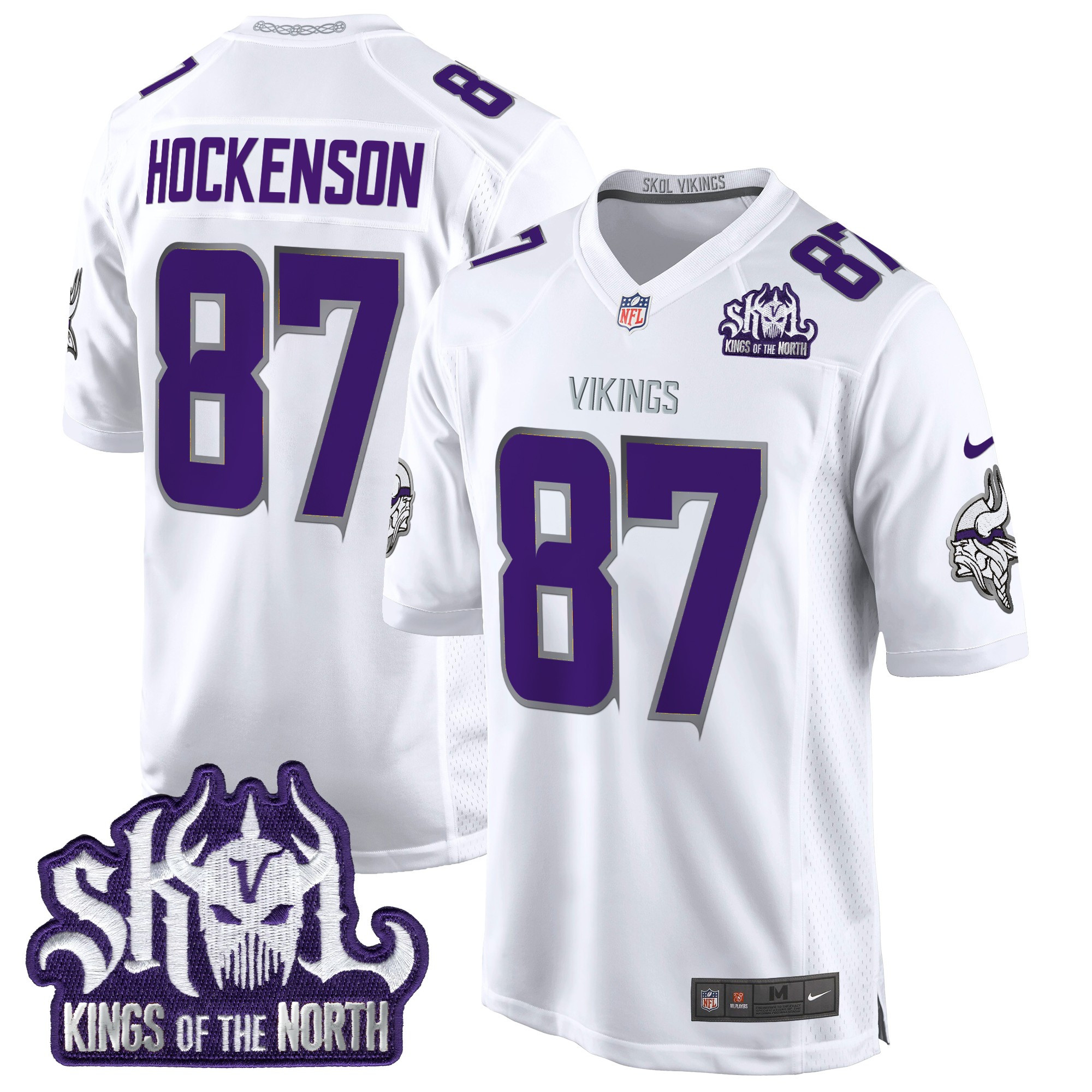 T.J. Hockenson Men's Minnesota Vikings King Of The North Patch Throwback Game Winter Warrior Jersey - All Stitched