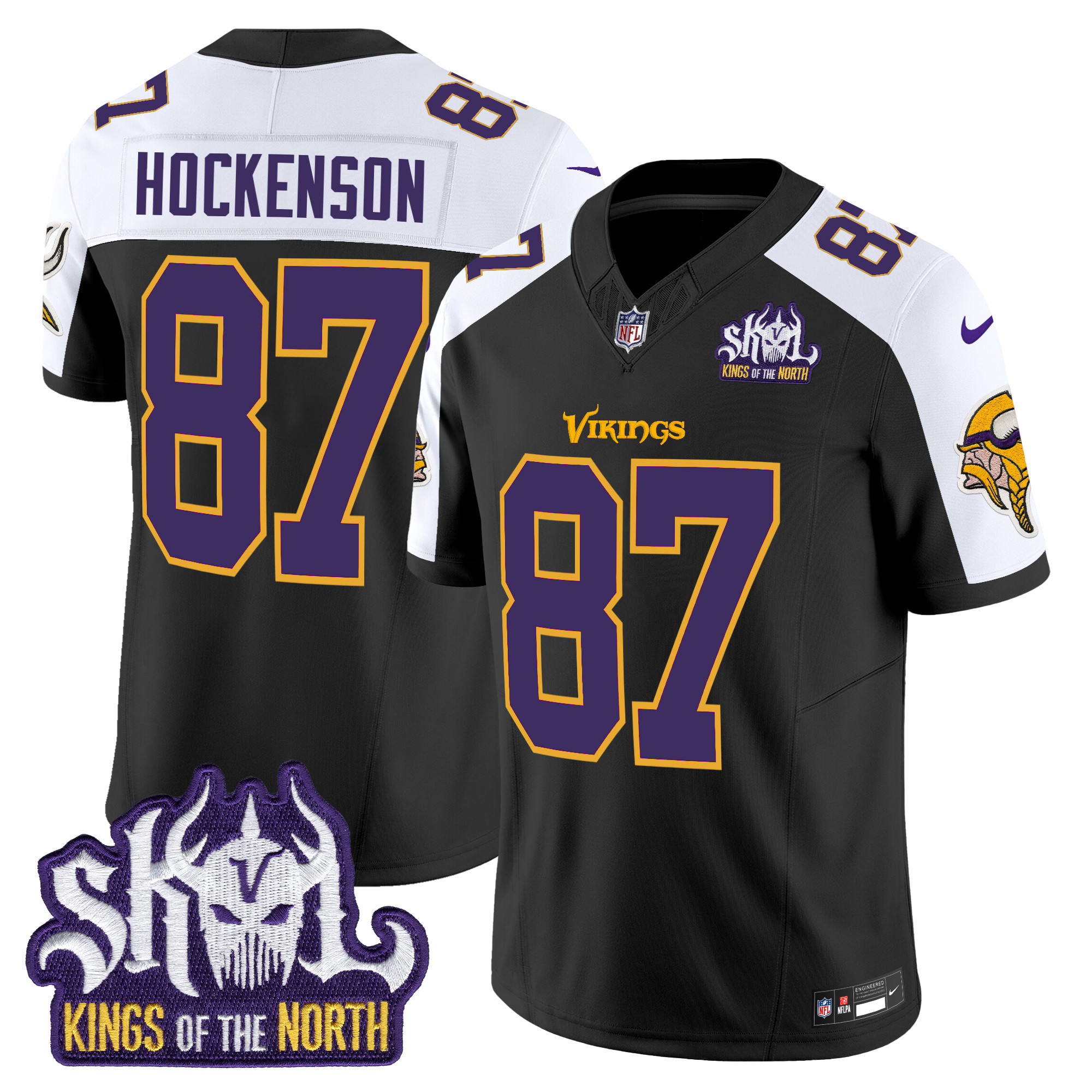 T.J. Hockenson Men's Minnesota Vikings King Of The North Patch Throwback Vapor Limited Black Alternate Jersey - All Stitched