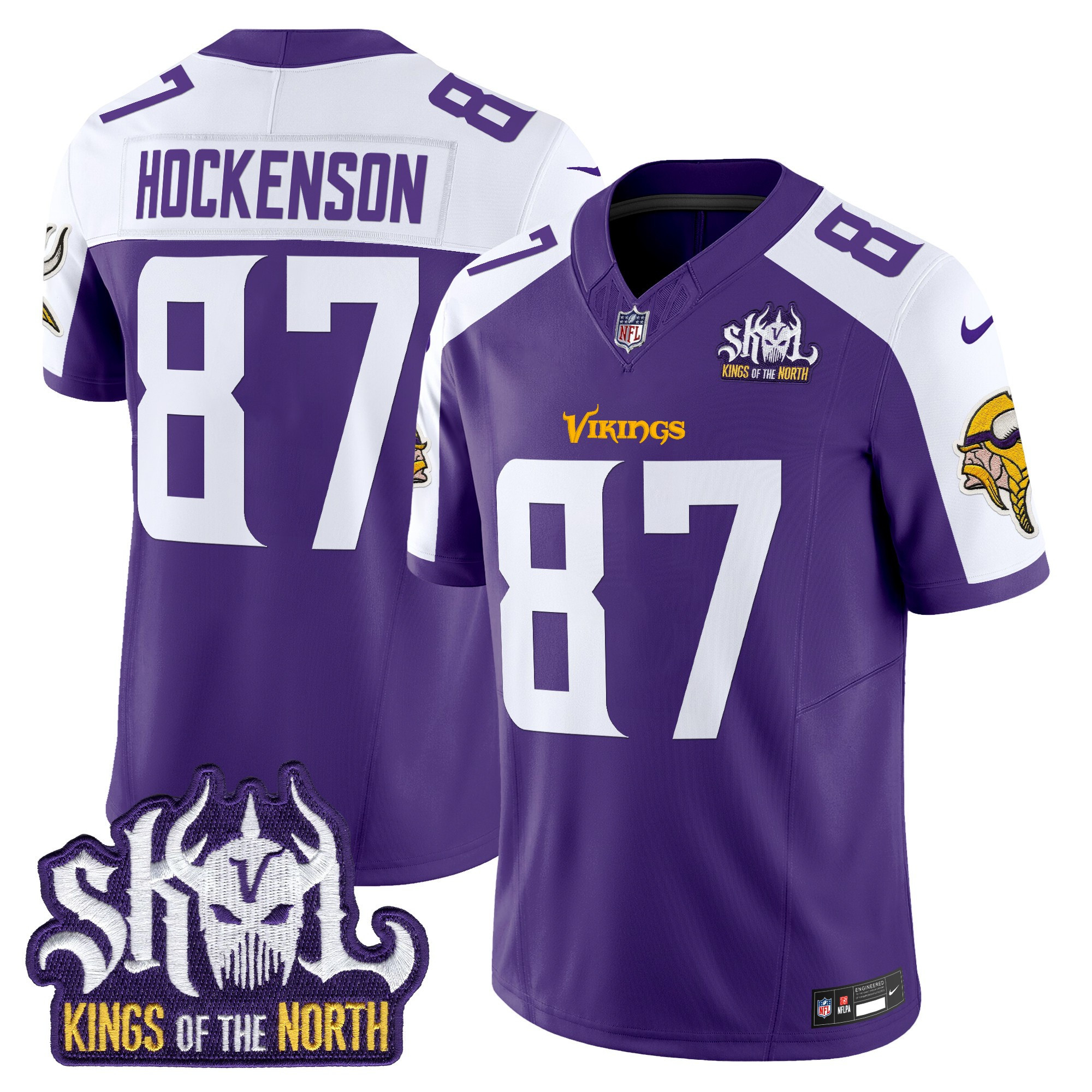 T.J. Hockenson Men's Minnesota Vikings Kings Of The North Patch Vapor Limited Purple Alternate Jersey V2 - All Stitched