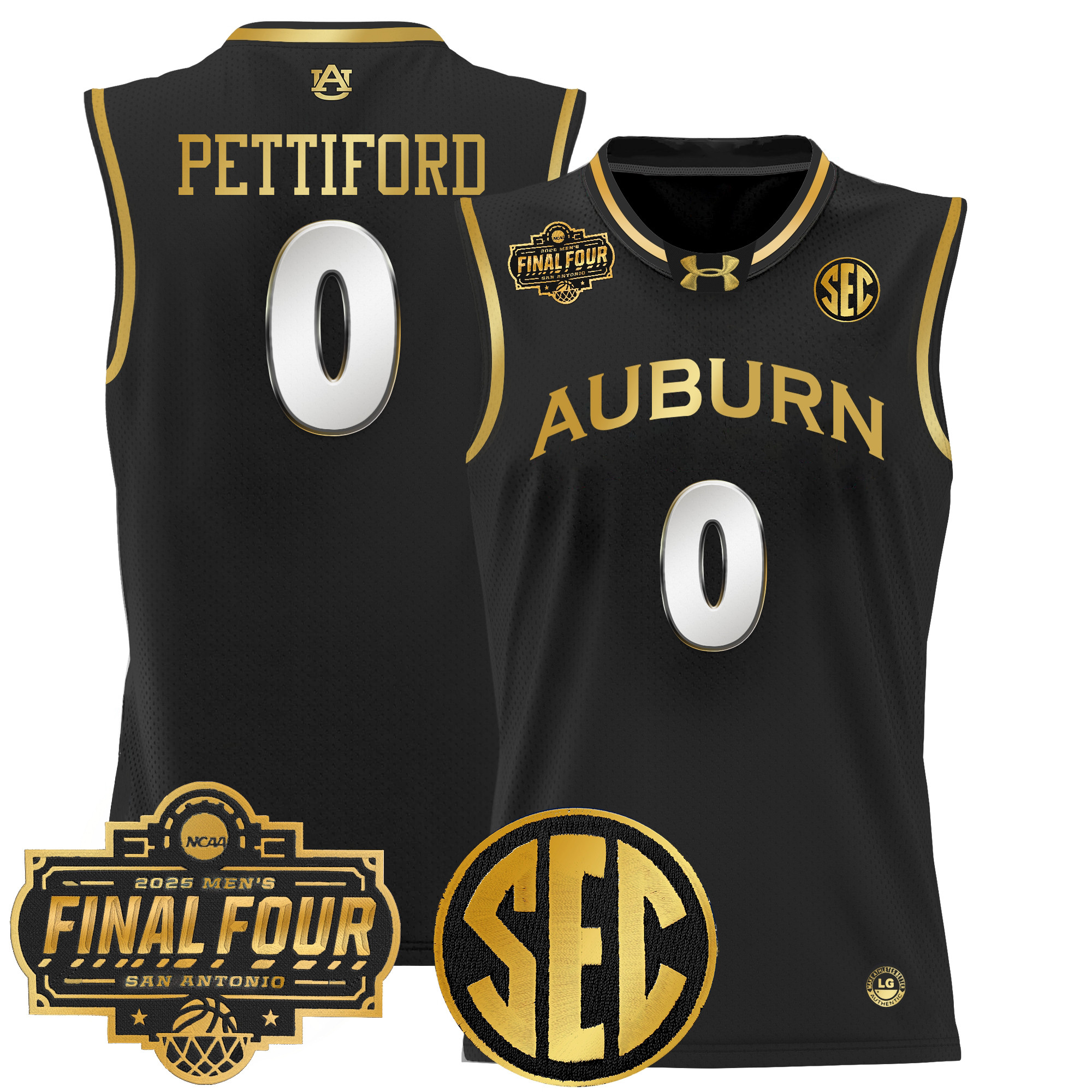 Tahaad Pettiford Men's Auburn Tigers 2025 Final Four Patch Lightweight Basketball Black Gold Jersey - All Stitched
