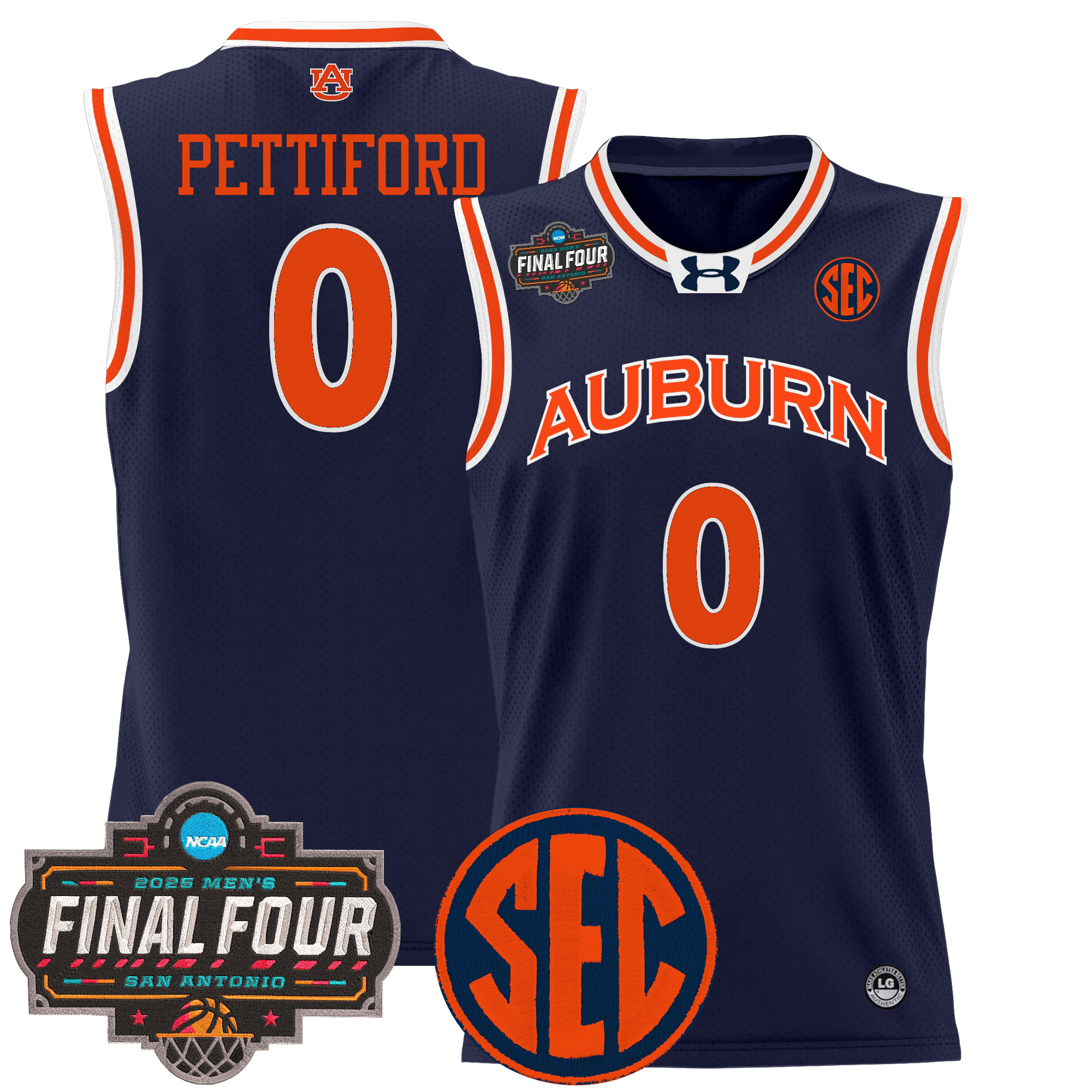 Tahaad Pettiford Men's Auburn Tigers 2025 Final Four Patch Lightweight Basketball Navy Jersey - All Stitched
