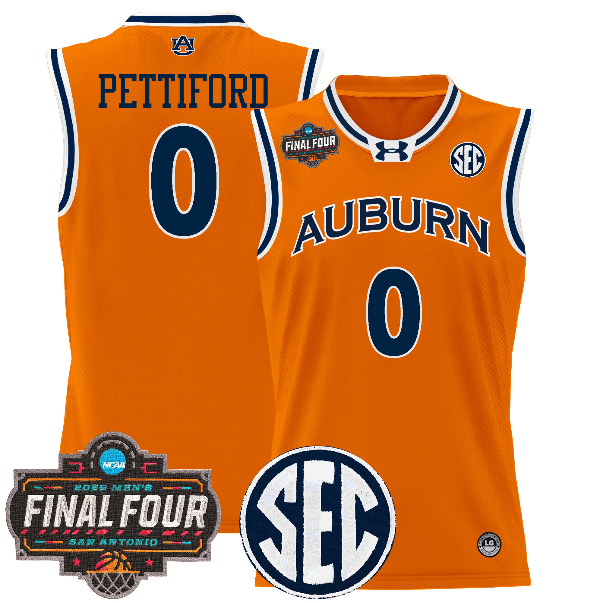 Tahaad Pettiford Men's Auburn Tigers 2025 Final Four Patch Lightweight Basketball Orange Jersey - All Stitched