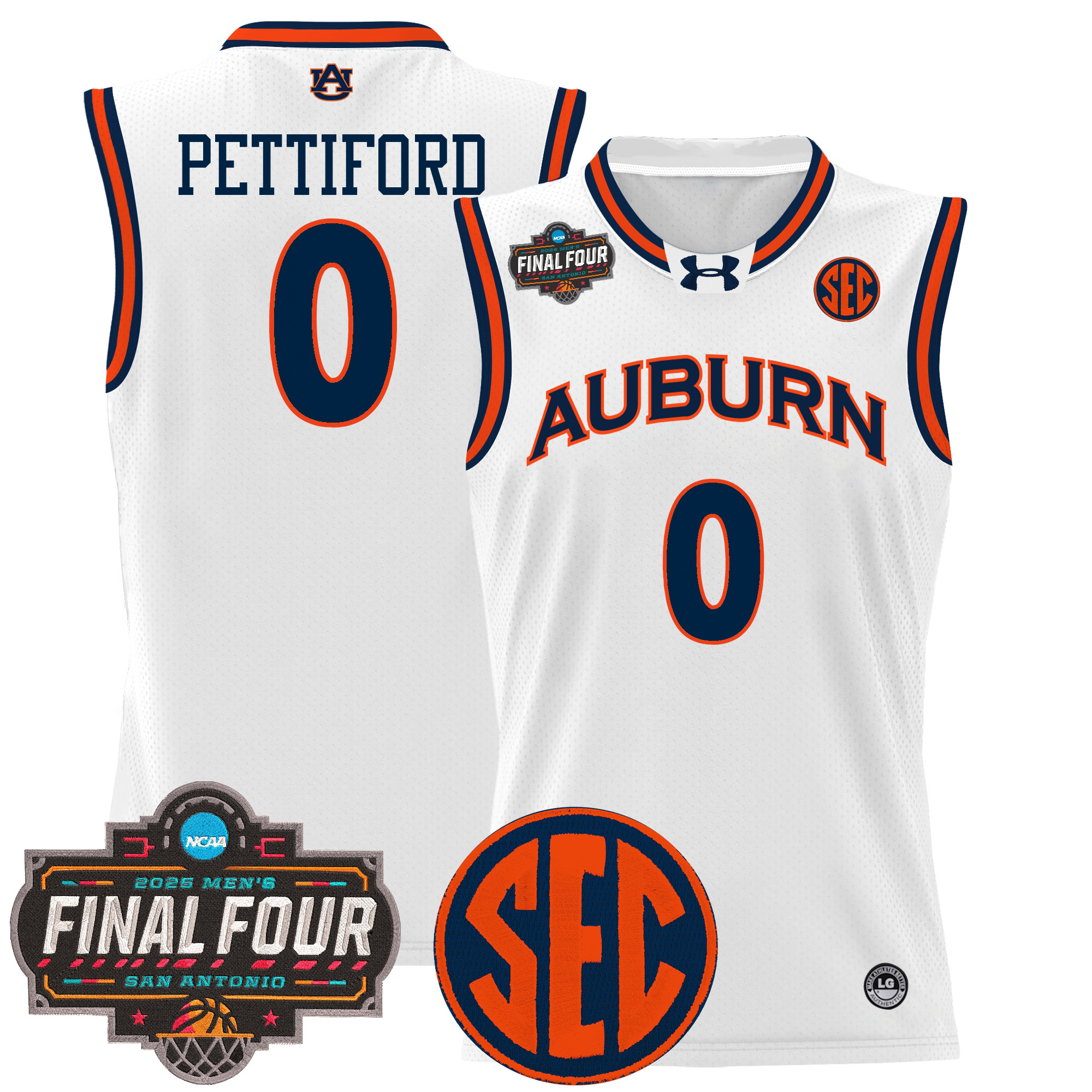 Tahaad Pettiford Men's Auburn Tigers 2025 Final Four Patch Lightweight Basketball White Jersey - All Stitched