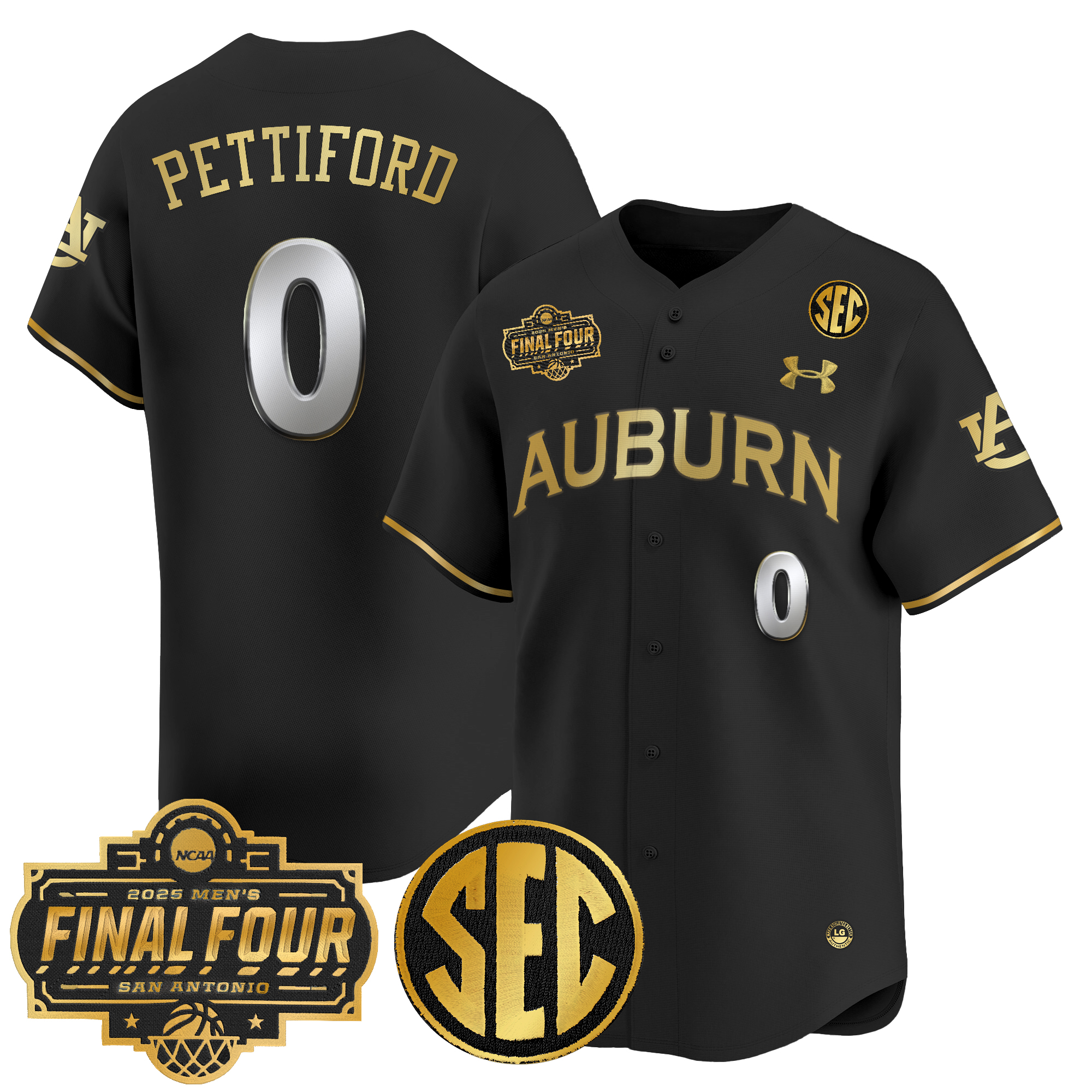 Tahaad Pettiford Men's Auburn Tigers 2025 Final Four Patch Vapor Baseball Black Gold Jersey - All Stitched
