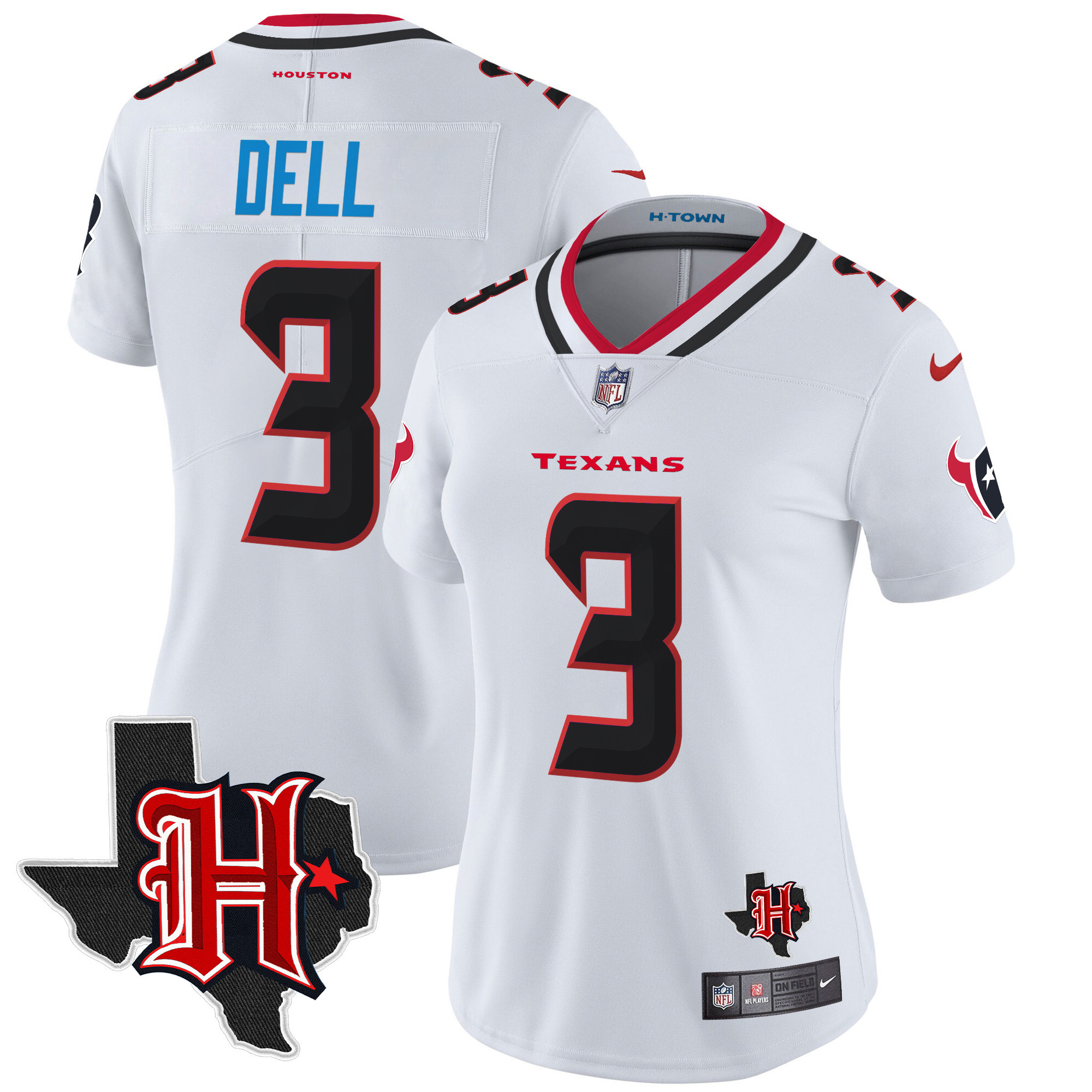 Tank Dell Women's Houston Texans 2024 Texas Patch Vapor Limited White Jersey V5 - All Stitched