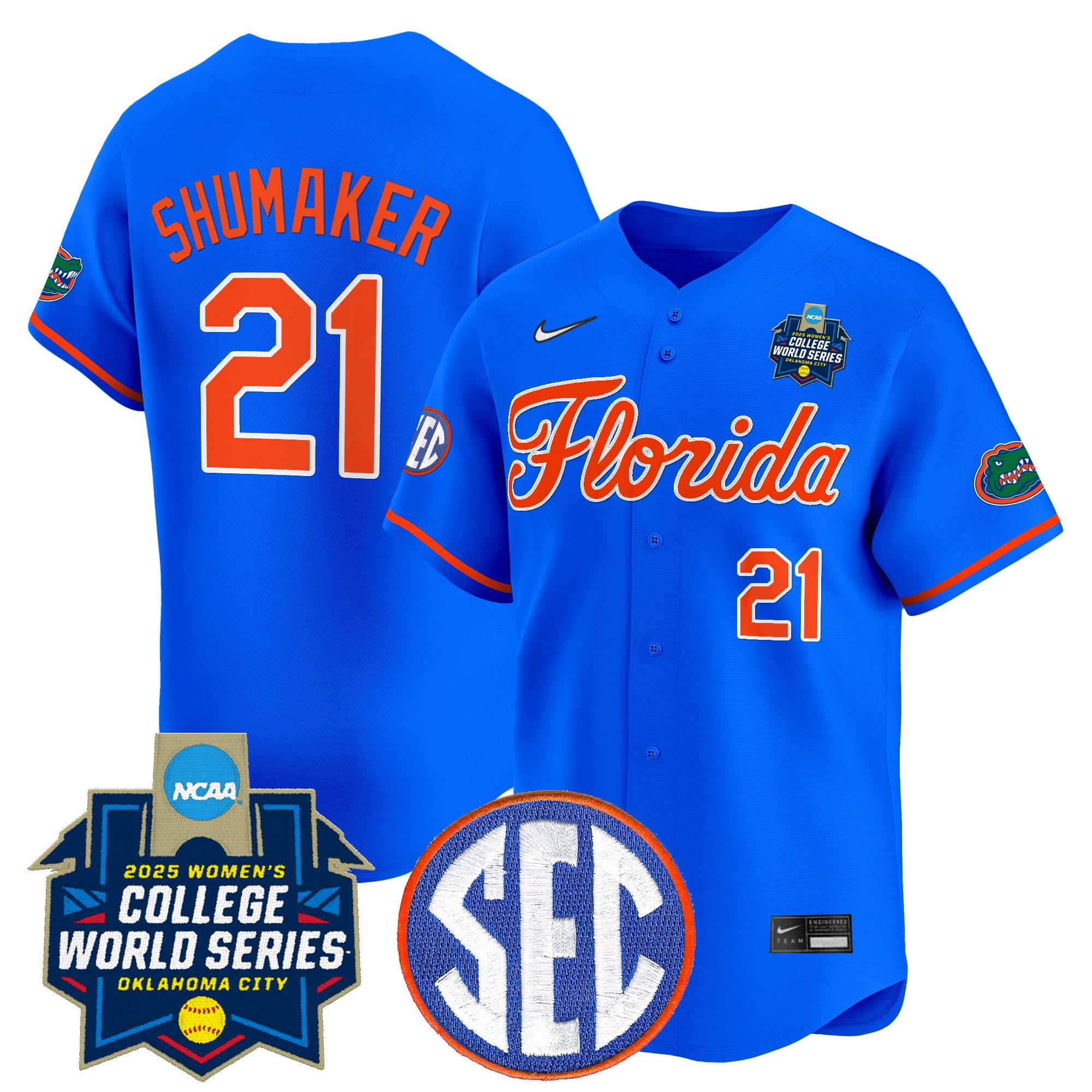 Taylor Shumaker Men's Size - Florida Gators Softball 2025 World Series (WCWS) Vapor Premier Limited Royal Jersey - All Stitched