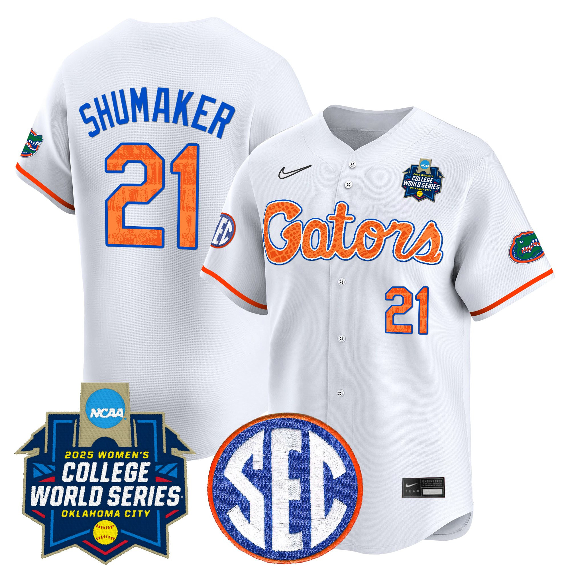 Taylor Shumaker Men's Size - Florida Gators Softball 2025 World Series (WCWS) Vapor Premier Limited White Limited Jersey - All Stitched