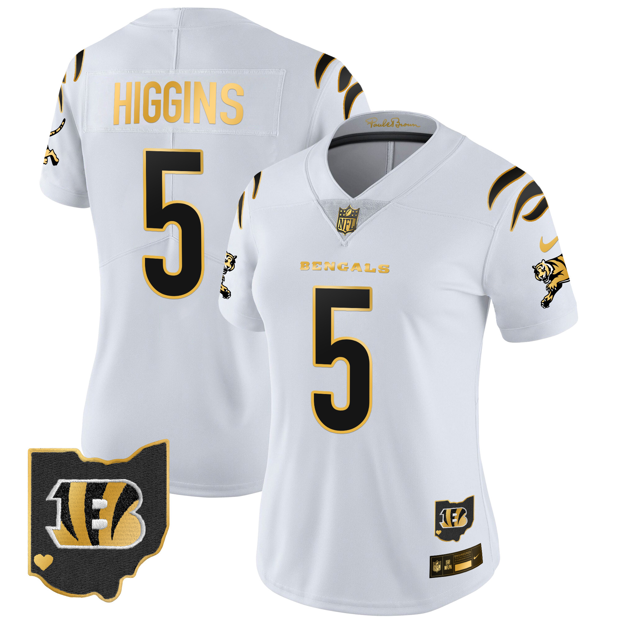 Tee Higgins Women's Cincinnati Bengals 2024 Gold Vapor Limited White Gold Jersey - All Stitched