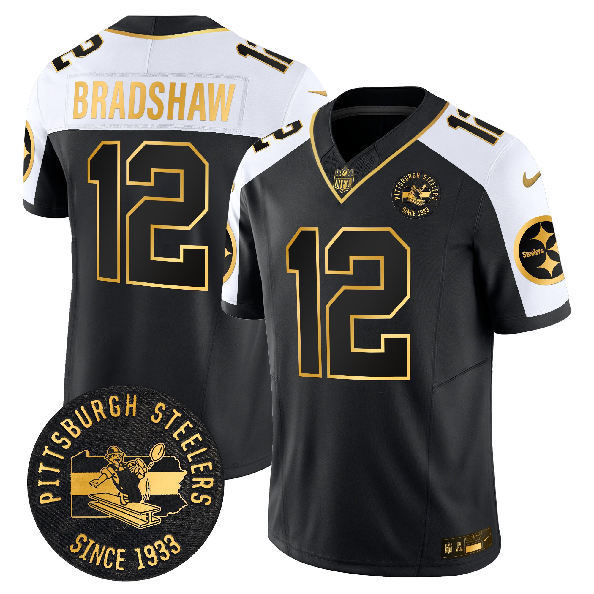 Terry Bradshaw Men's Pittsburgh Steelers Throwback 1933 Patch Gold Vapor Limited Alternate Jersey - All Stitched