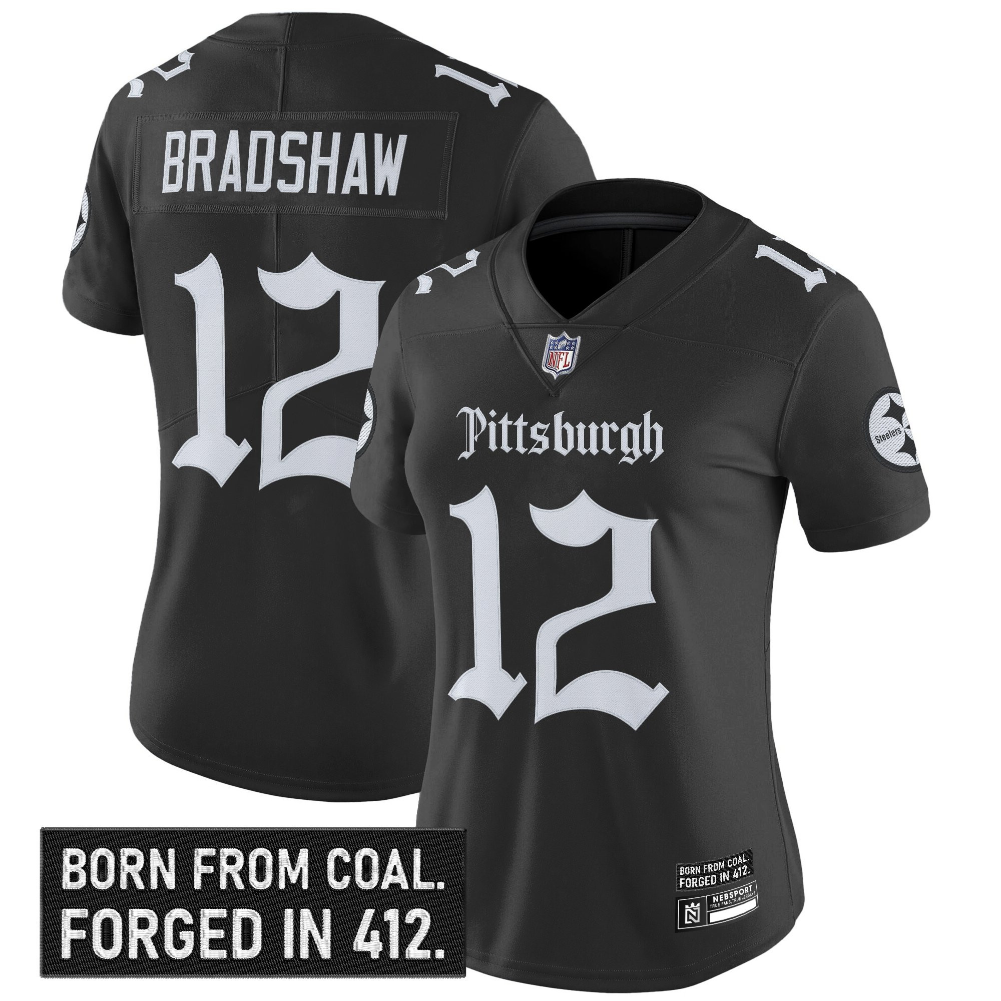 Terry Bradshaw Women's Pittsburgh Steelers Gothic Steel City Edition Vapor Limited Black Jersey - All Stitched