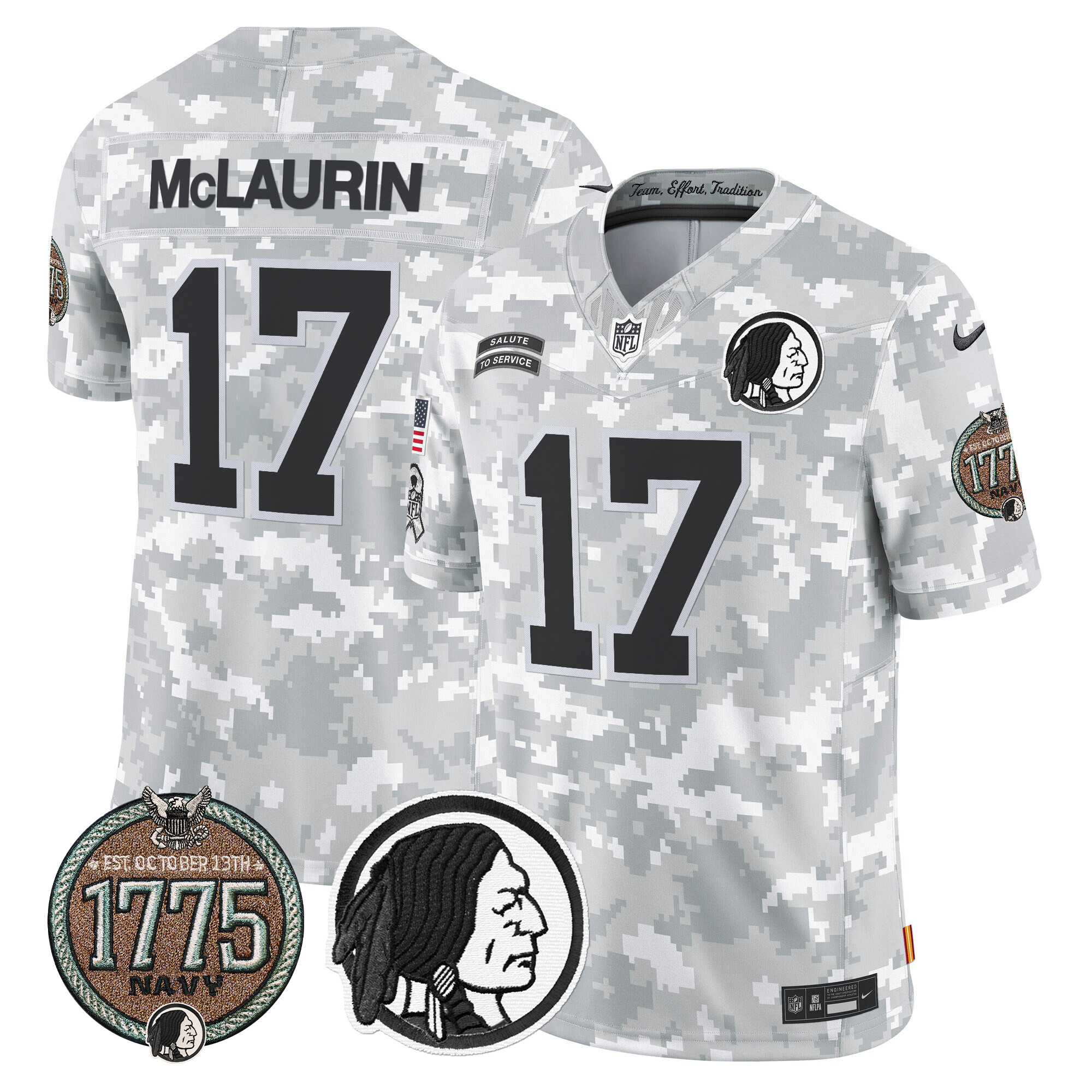 Terry McLaurin Men's Washington Redskins 2024 Salute to Service Establishment Year Patch Vapor Limited Navy Jersey - All Stitched