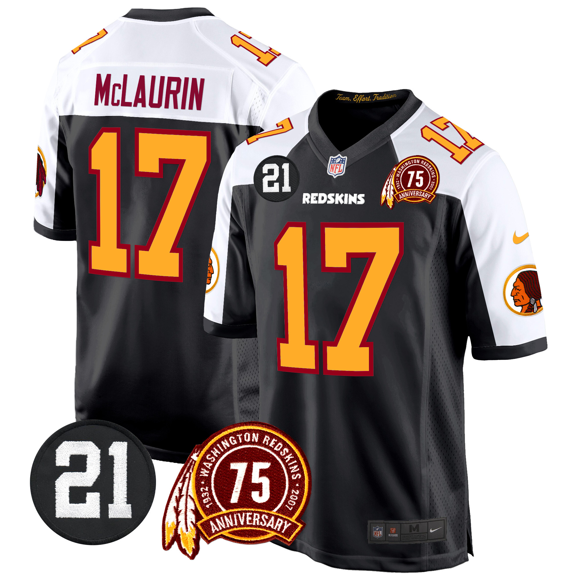 Terry McLaurin Men's Washington Redskins 75th & Sean Taylor Patch Game Black Alternate Jersey - All Stitched