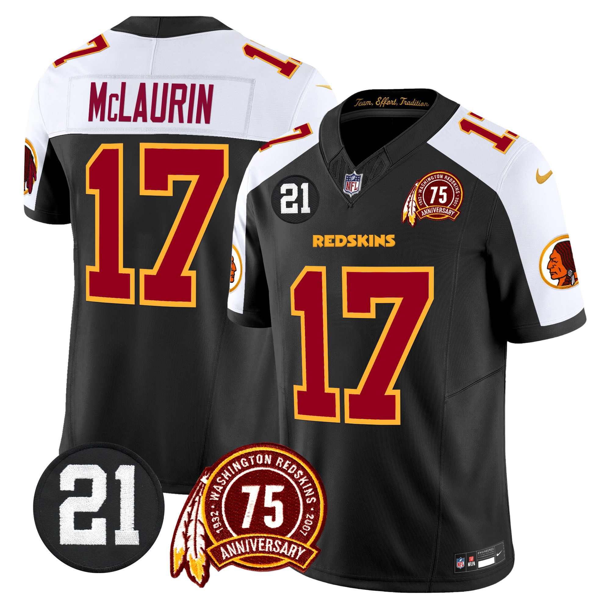 Terry McLaurin Men's Washington Redskins 75th & Sean Taylor Patch Vapor Limited Black Alternate Jersey V2 - All Stitched