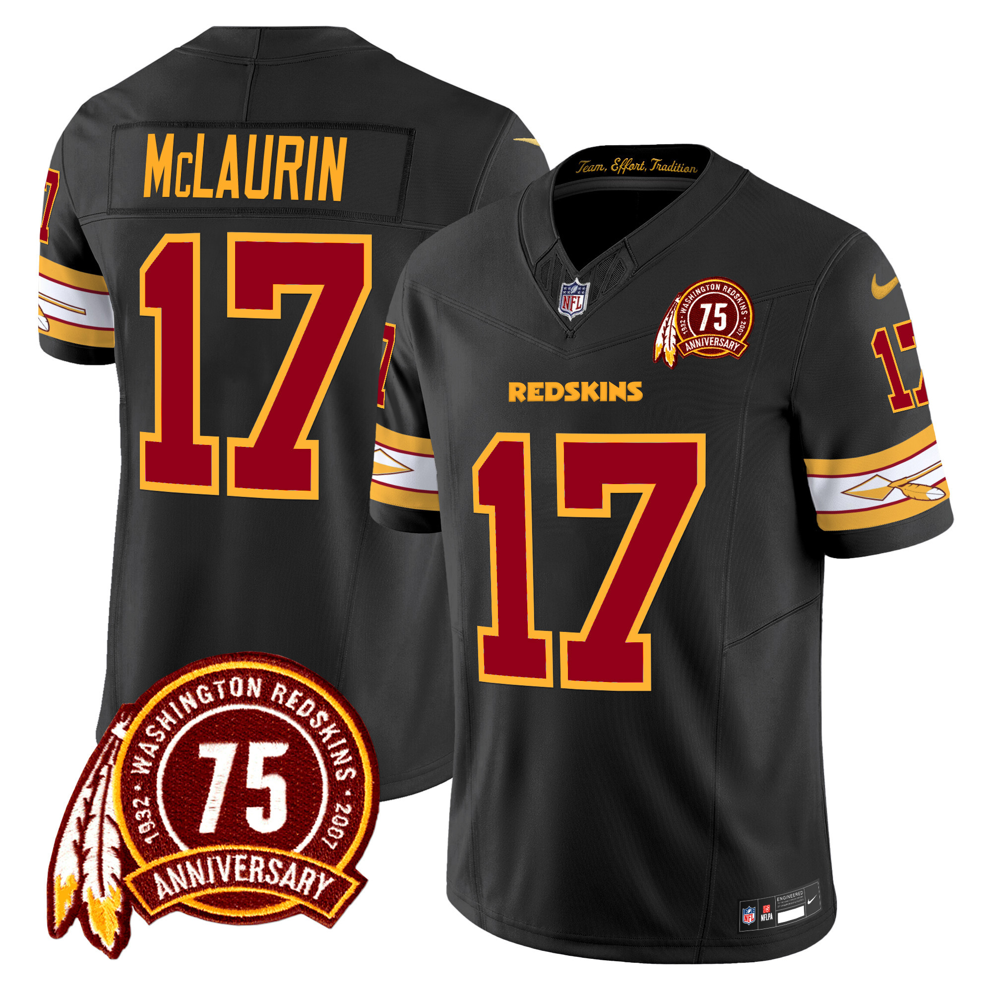 Terry McLaurin Men's Washington Redskins 75th Patch Vapor Limited Black Jersey - All Stitched