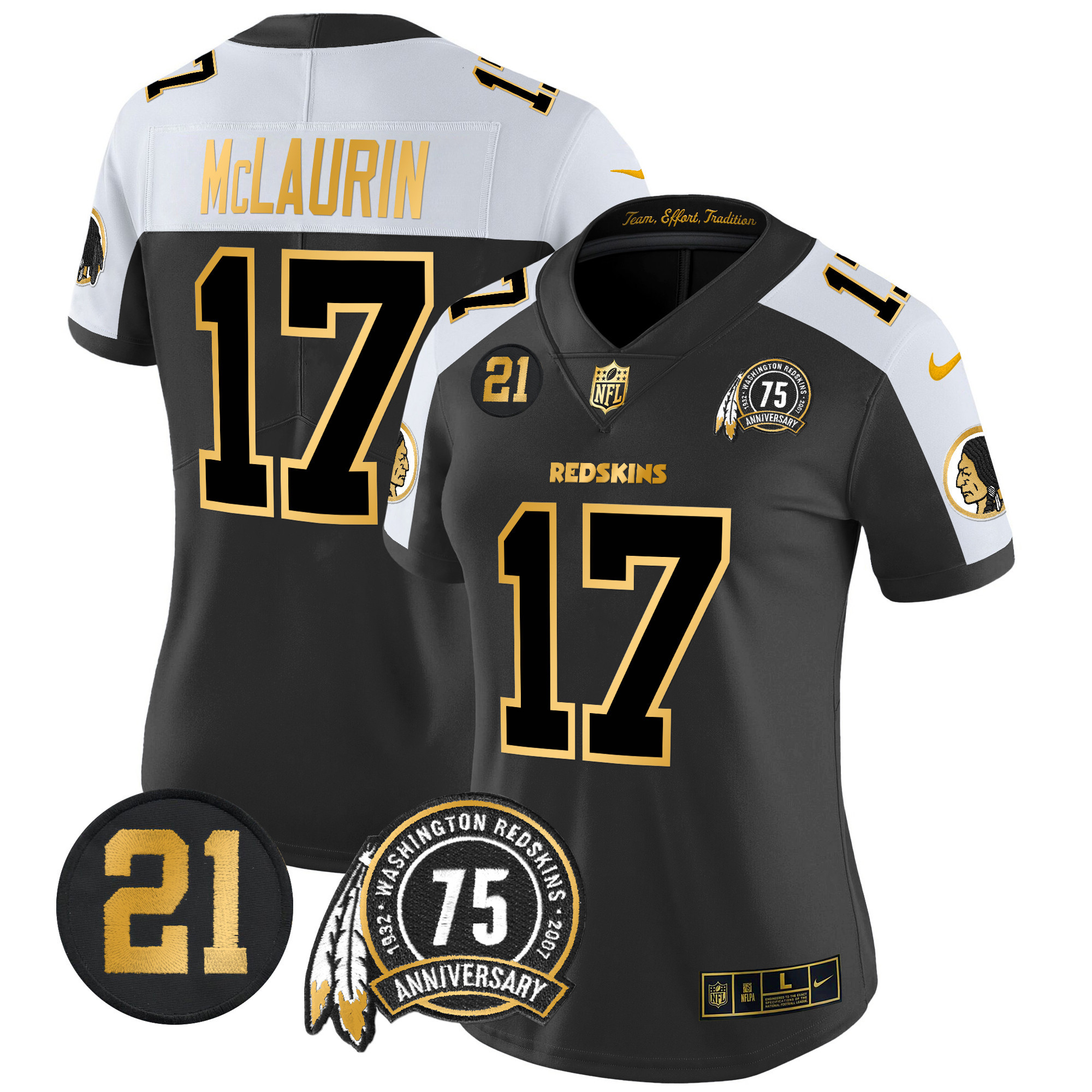 Terry Mclaurin Women's Washington Redskins 75th & Sean Taylor Patch Gold Vapor Limited Alternate Jersey - All Stitched