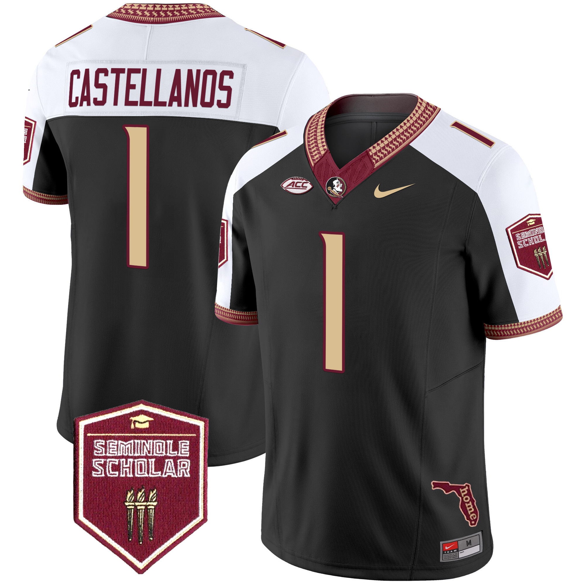 Thomas Castellanos Men's Florida State Seminoles 2025 Seminole Scholar Patch Vapor Limited Black Alternate Jersey - All Stitched